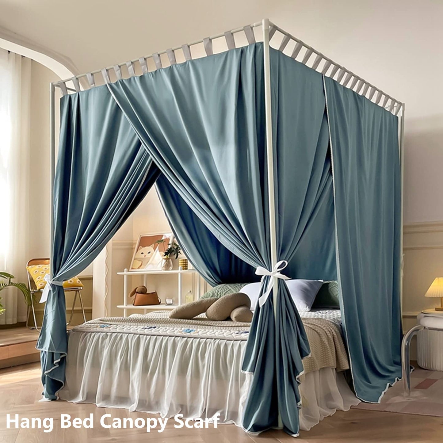 AIKASY Outer Bed Support Canopy Bed Frame Post Full Size,Thickened Metal Canopy Frame Poles,Four Corner Bed Bracket Fit for Metal Bed Wood Bed Bedroom Decor(White, Full)