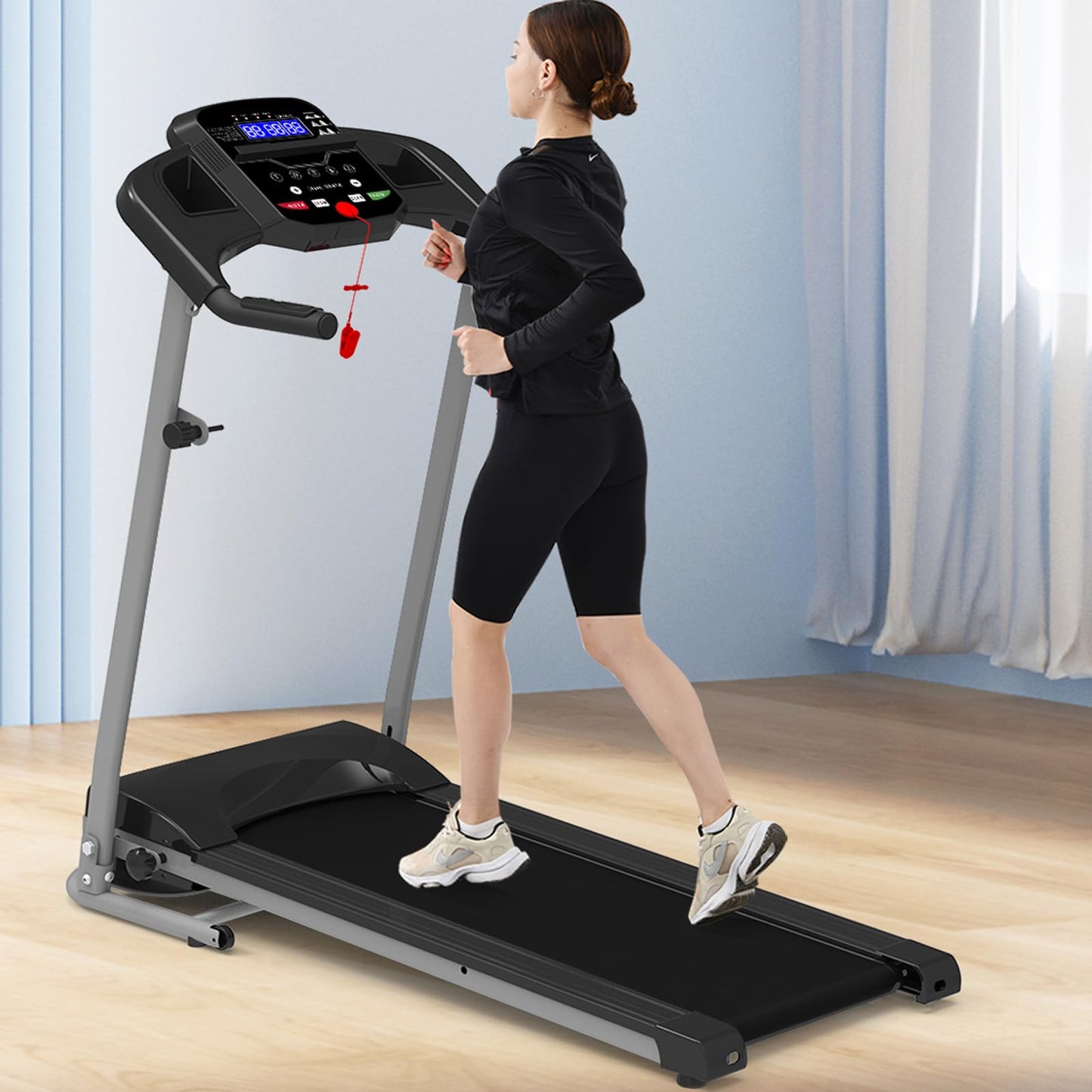 Anwick Treadmill, Metal M1: Foldable Home Treadmill, 2.5HP, 7.5MPH, 5" LCD, 250LB, Black, 12 Programs, Metal Frame, Hydraulic Rod Mechanism