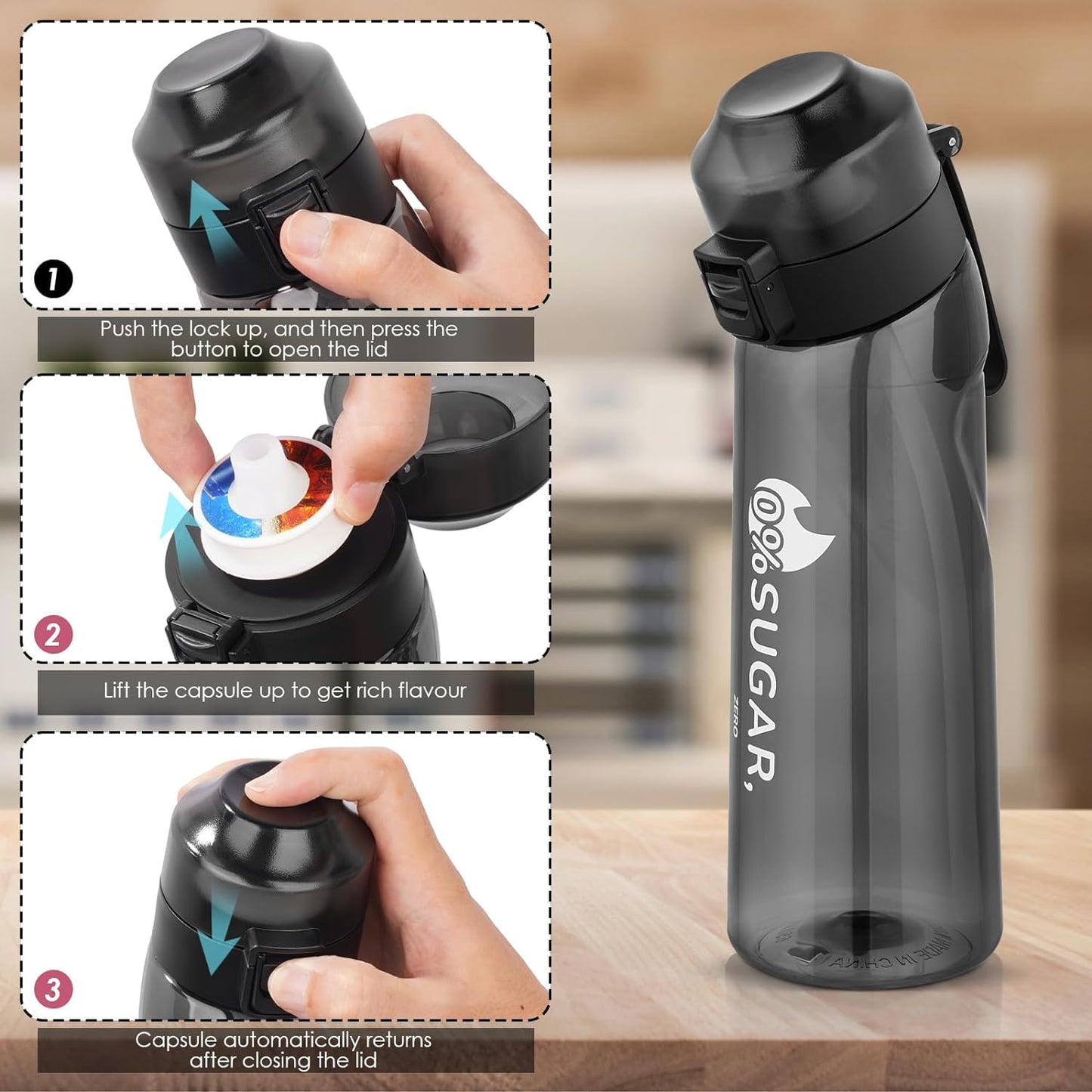 Air Scent Water Bottle with 12 Flavor Pods 22 OZ Sports Scented Water Bottle BPA Free 0% Sugar Calories