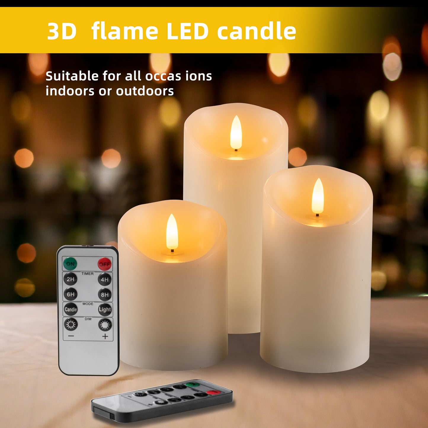 AKU TONPA Flameless Candles Battery Operated Pillar Real Wax Electric LED Flashing Candle Sets with Remote Control Cycling 24 Hours Timer, 4" 5" 6" Pack of 3 (Ivory)