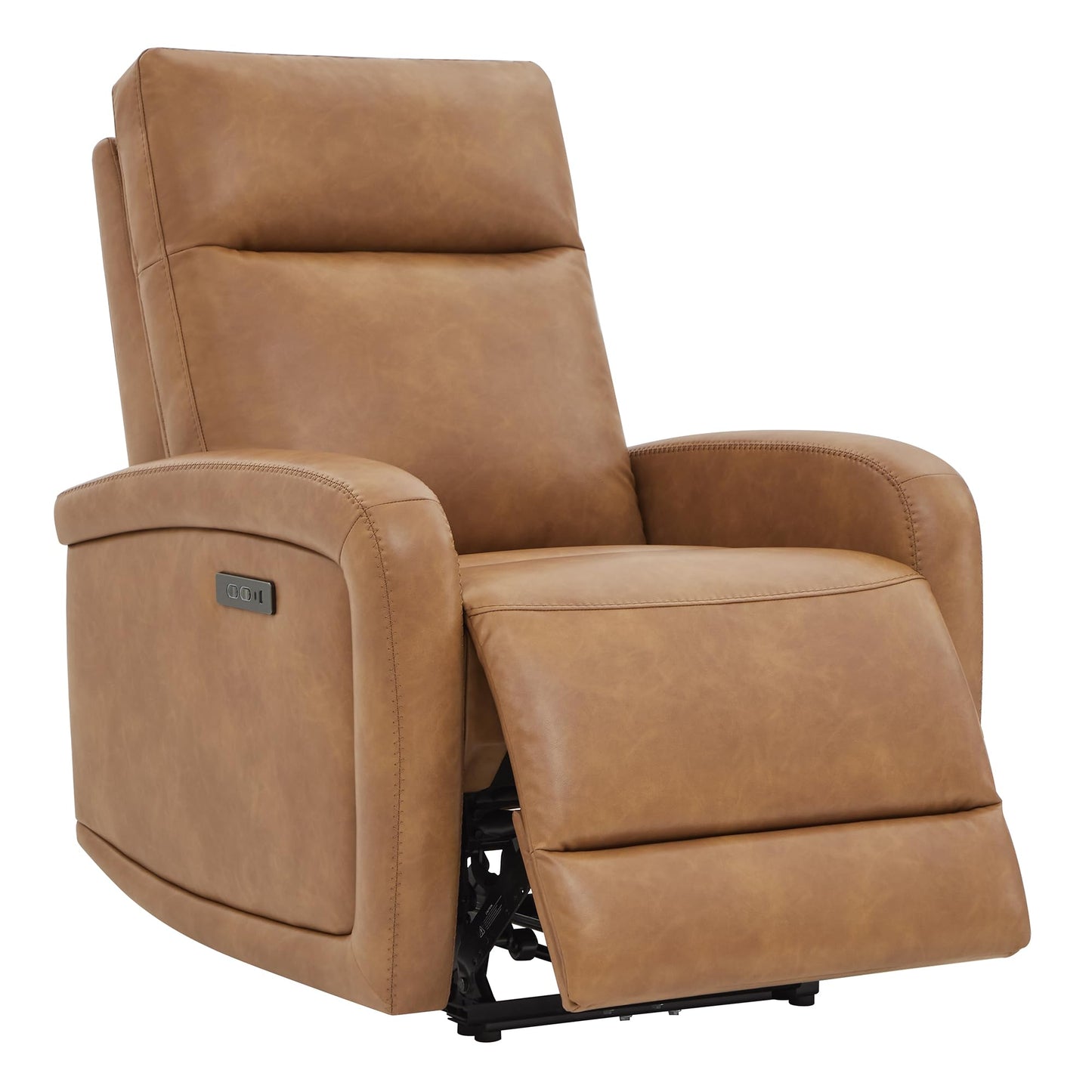 Watson & Whitely Power Recliner Chairs for Adults, Zero Wall Recliners W Power Headrest Type-C Charger, Small Faux Leather Home Theater Seating for Living Room & RV, Cognac Brown