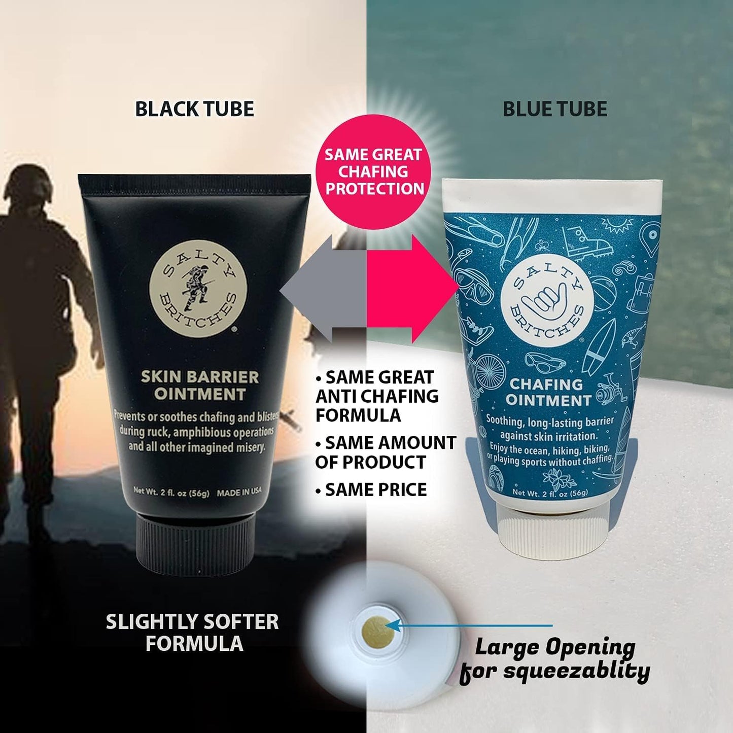 Salty Britches® Skin Barrier Ointment | Protective Barrier Against Chafing and Irritation | Prevents or Soothes Chafing and Blisters (2oz Tube Pack of 2)
