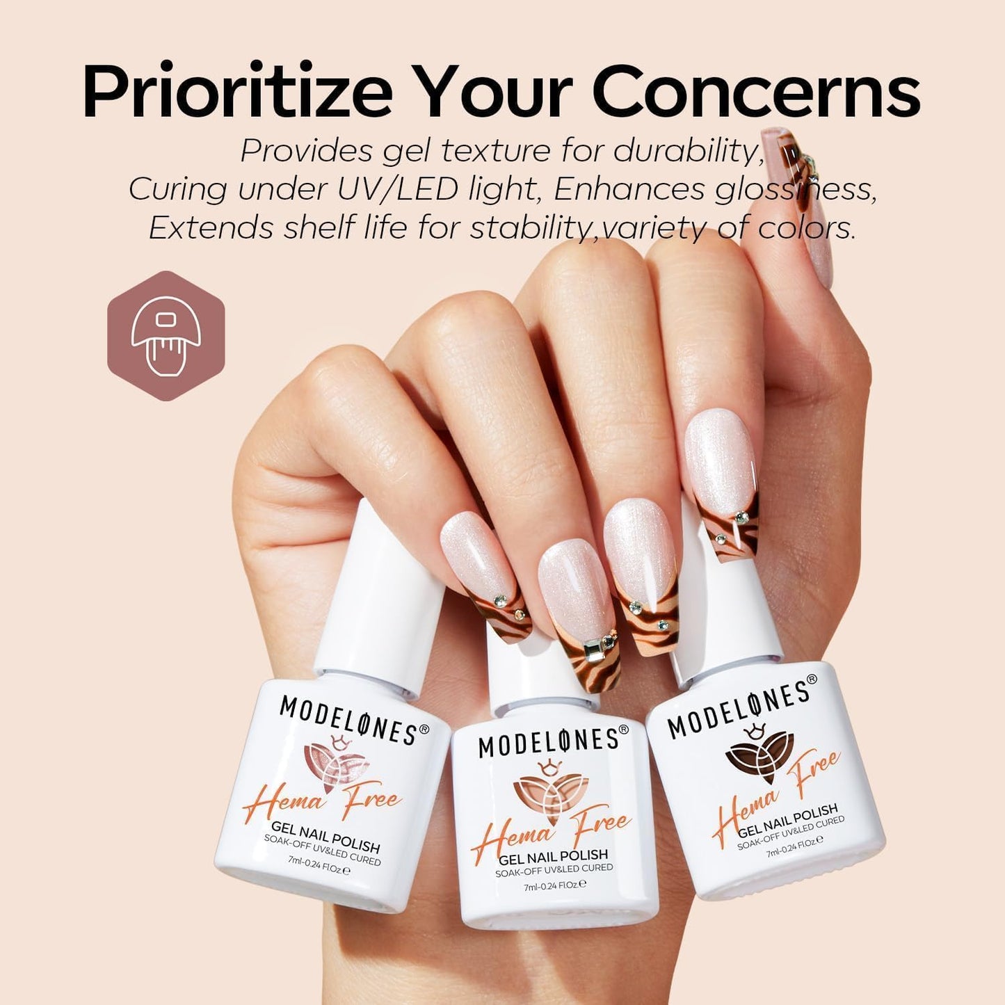 modelones Gel Nail Polish Set, 6 Colors Nude Hema Free Gel Polish Skin Tone Neutral Brown Pink Glitter Shimmer Nude Nail Polish Starter Kit Soak Off All Season Manicure DIY Salon Gift