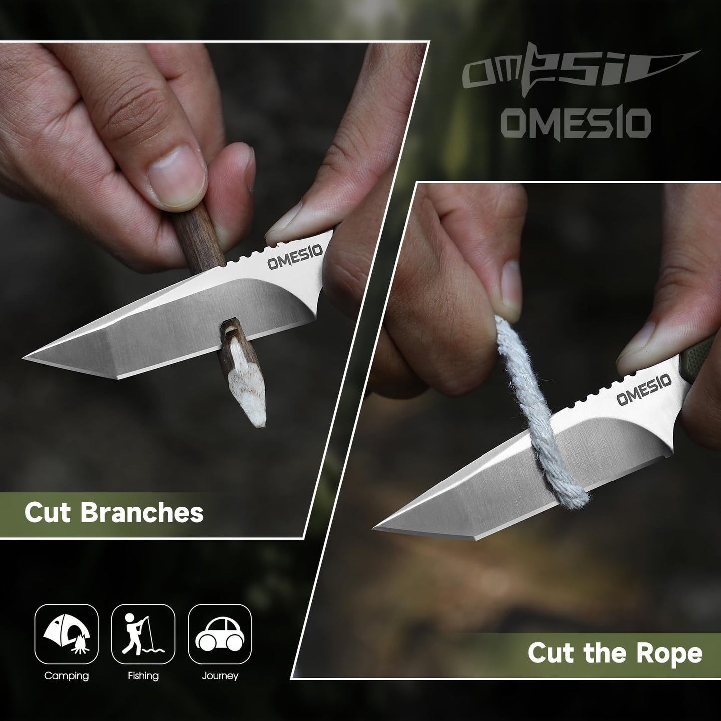 Omesio Tanto Neck Knife, Small Fixed Blade Knife with Kydex Sheath and Clip, Full Tang 6" Neck Knife with Sheath and Necklace, Mini Tactical EDC Knife D2 Steel G10 Handle(White Steel+ Black Handle)