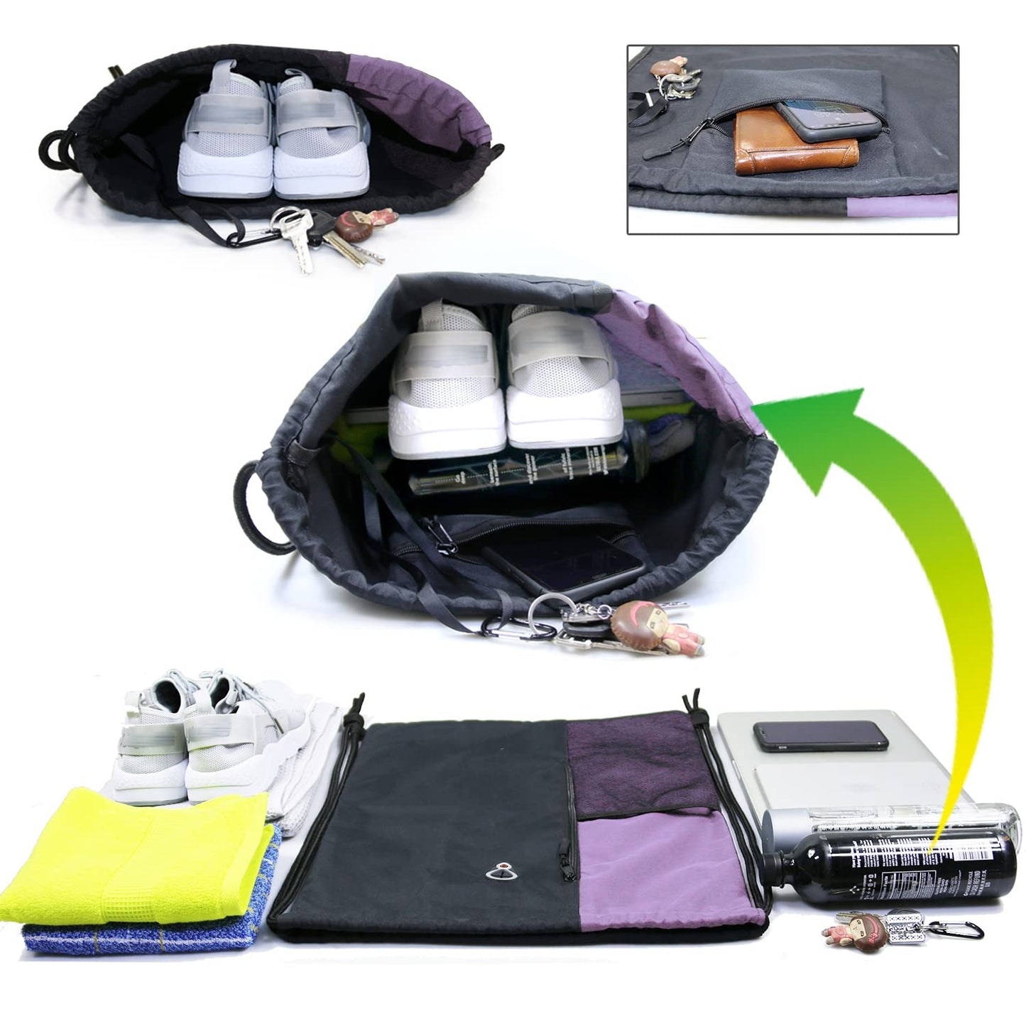 BeeGreen Lilac Drawstring Backpack Sports Gym String Backpack For Women Men Large Size Cinch Sack Workout Bag with Zipper and Water Bottle Mesh Pockets