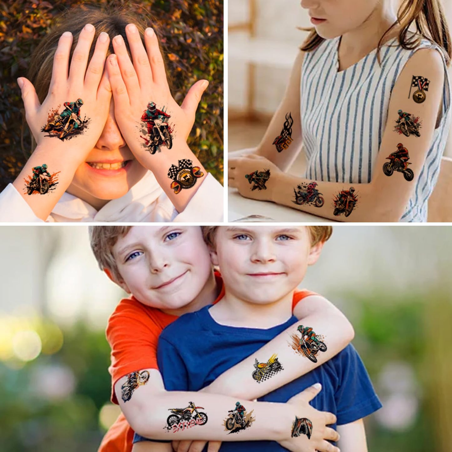 JoyfulGlam 63 PCS Dirt Bike Temporary Tattoos Motorcycle Party Tattoo Stickers Decoration Bag Fillers Gift For Kids Boys Girls