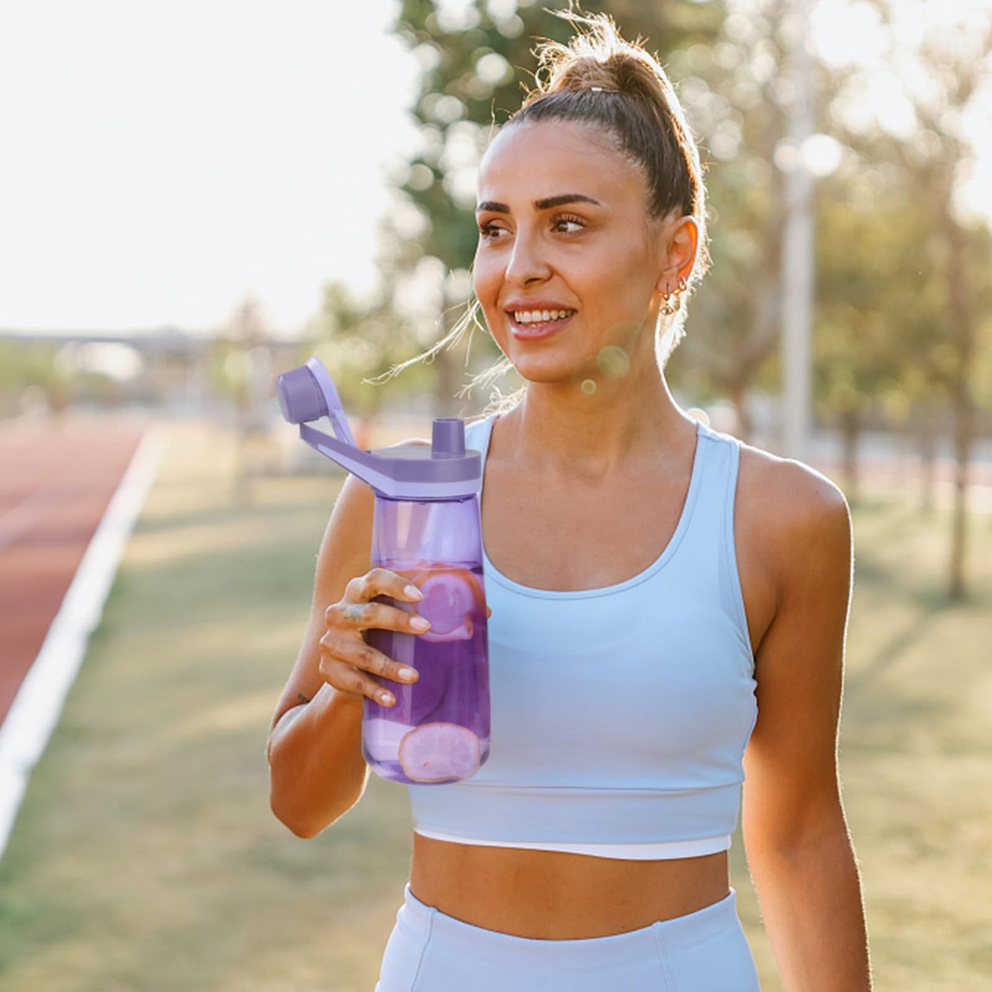 Kerilyn 32oz Water Bottle, Wide Mouth Plastic Water Bottles Chug Lid Sports Water Bottle, Double Walled Reusable Water Bottle With Handle, Leakproof Bottles for Travel, Fitness, Men, Women, Purple