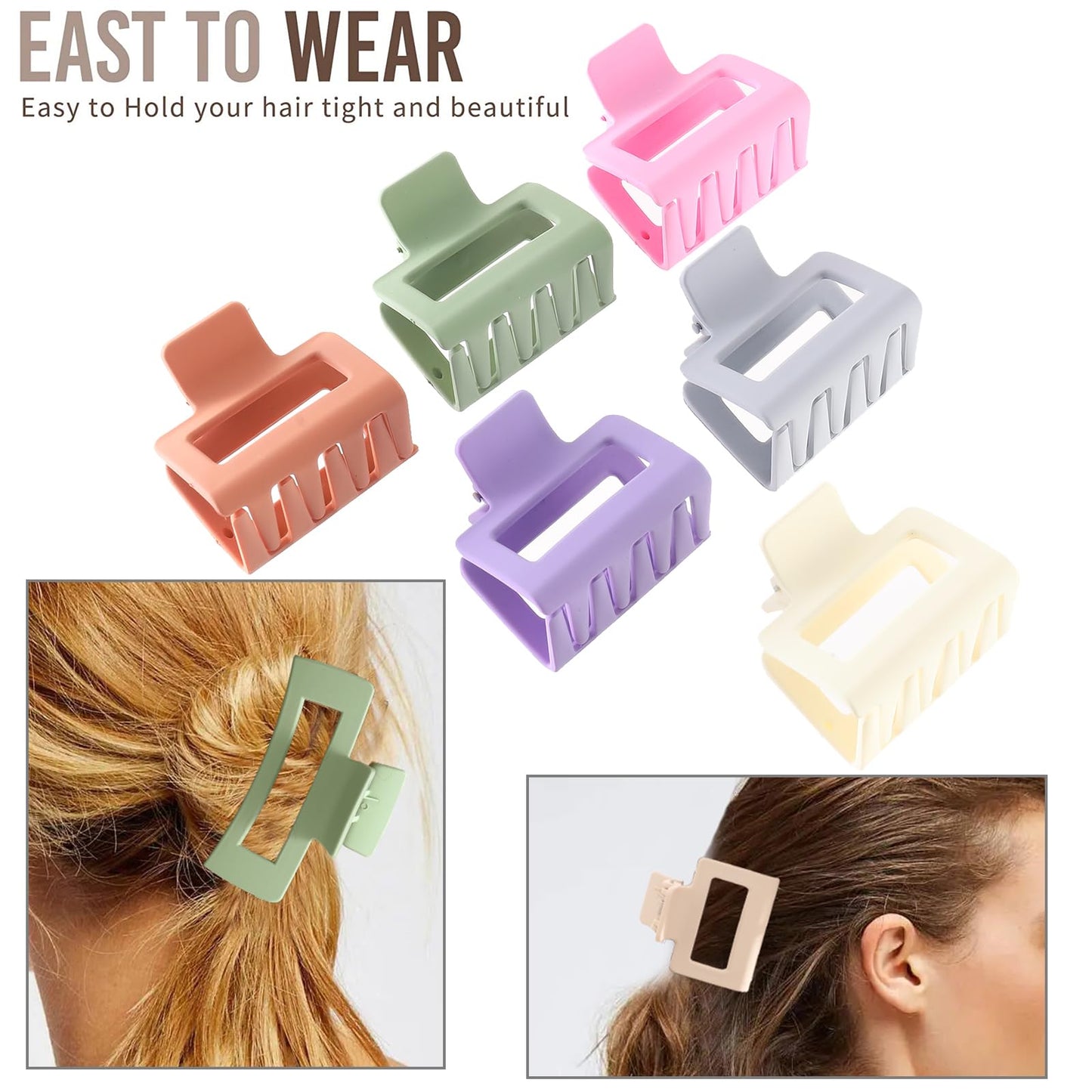 Alemaky 12 Pack Square Colorful Hair Clips, Big and Small Neutral Rectangle Claw Clips, Non-slip Matte Hair Clips for Women,Strong Hold jaw clip for Thick Thin Hair Silver Brown White Pink