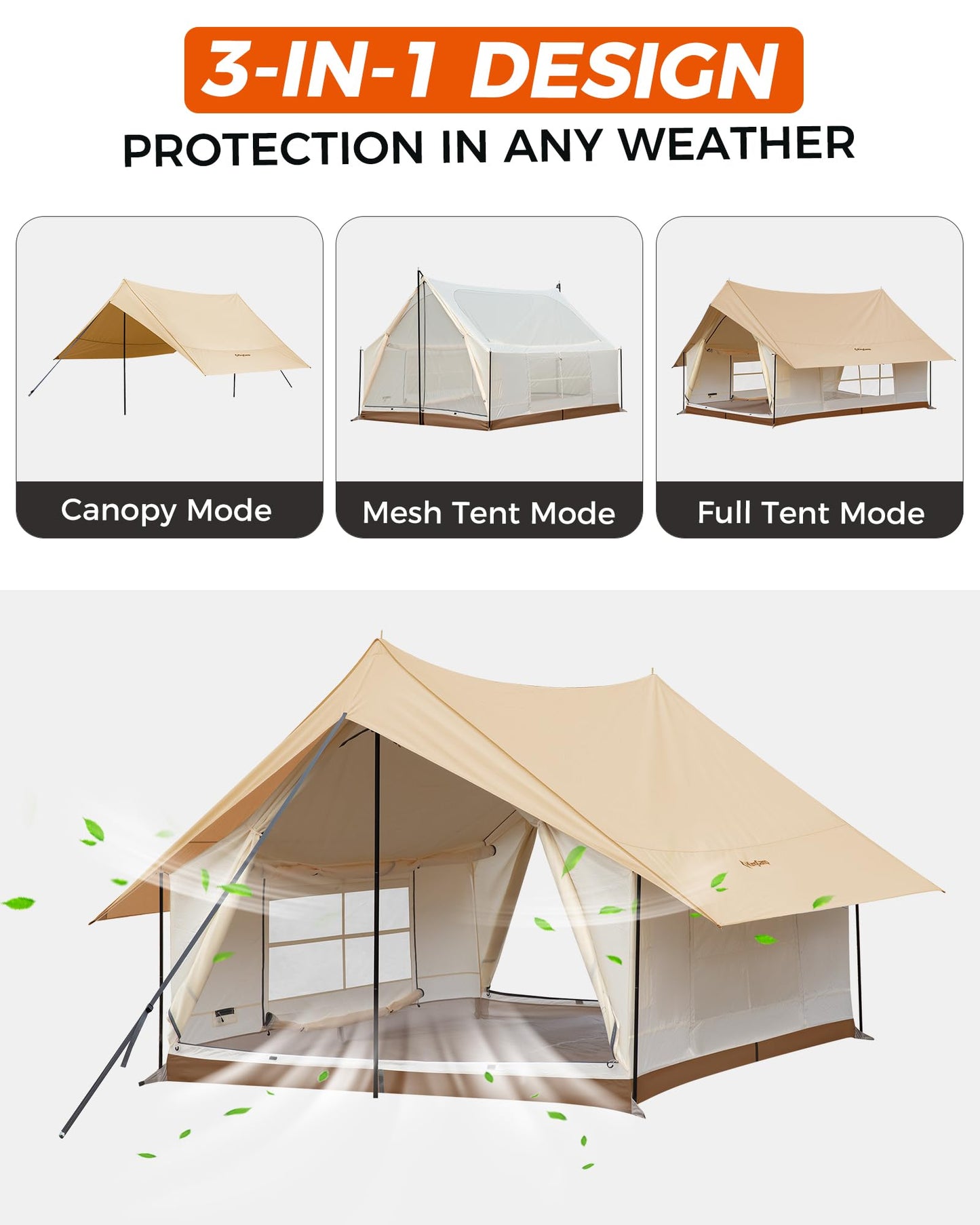 KingCamp Camping Tent 6-8 Person, Waterproof & Windproof Easy Setup Canvas Wall Tent with Large Windows for Family Camping, Hiking & Outdoor Parties