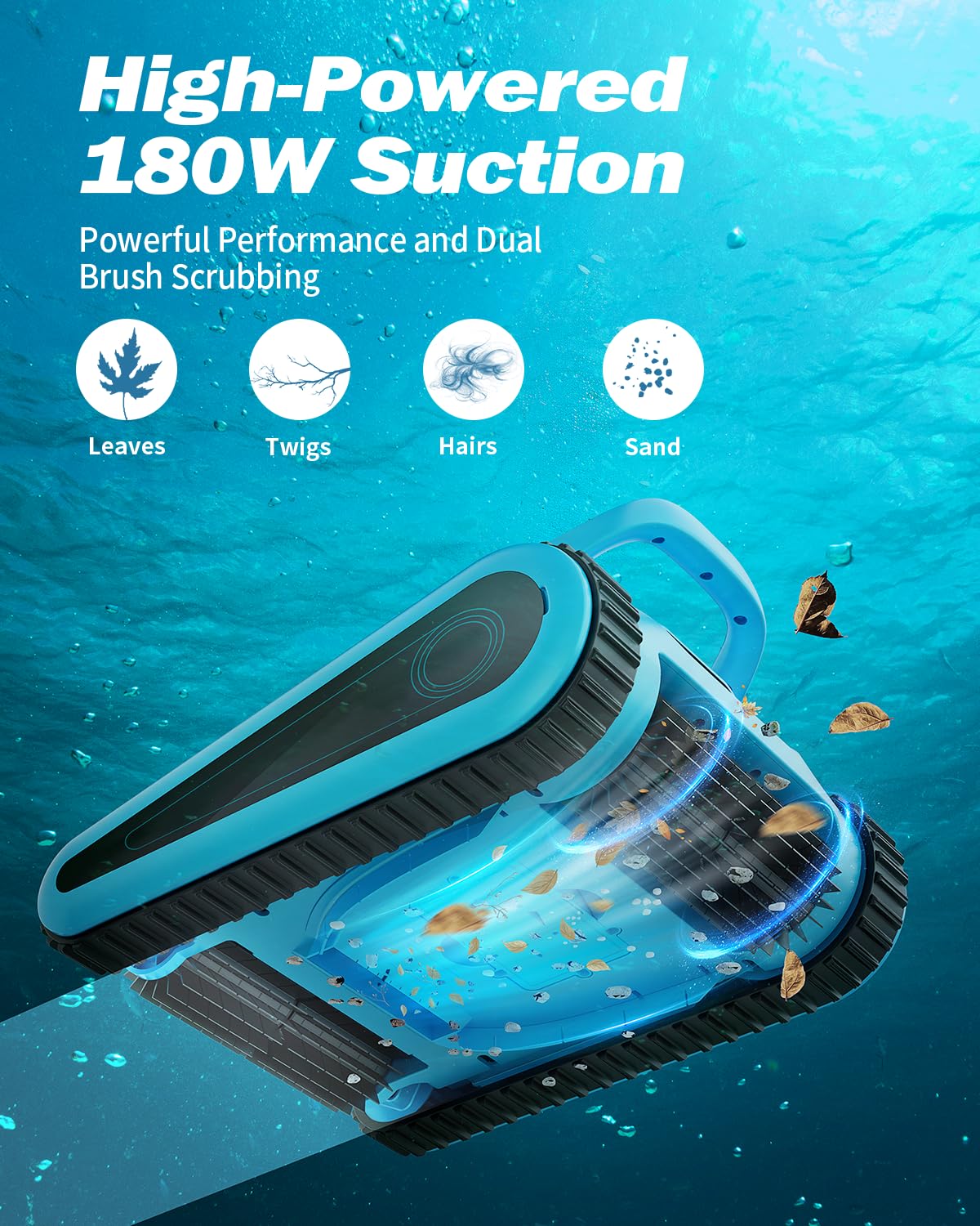 (2025 Upgraded) Cordless Robotic Pool Vacuum Cleaner,Wall-Climbing & Waterline Cleaning, Smart Navigation & App Control, 150 Min Runtime for In-Ground & Above Ground Pools up to 2000 Sq Ft