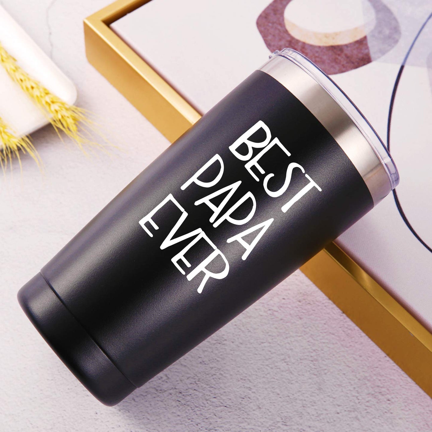 AMZUShome Best Papa Ever Mug.Dad Papa Gifts.Father Gifts,Birthday,Christmas Gifts for Men,Dads,New Daddy,Papa,Father from Wife,Son,Daughter Tumbler(20oz Black)