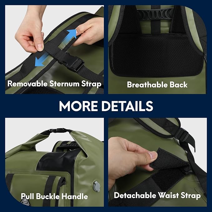 Haimont 100% Waterproof Roll-Top Backpack Heavy Duty Large Capacity IPX7 Dry Bag for Kayaking Rafting SUP Camping, 60/100L