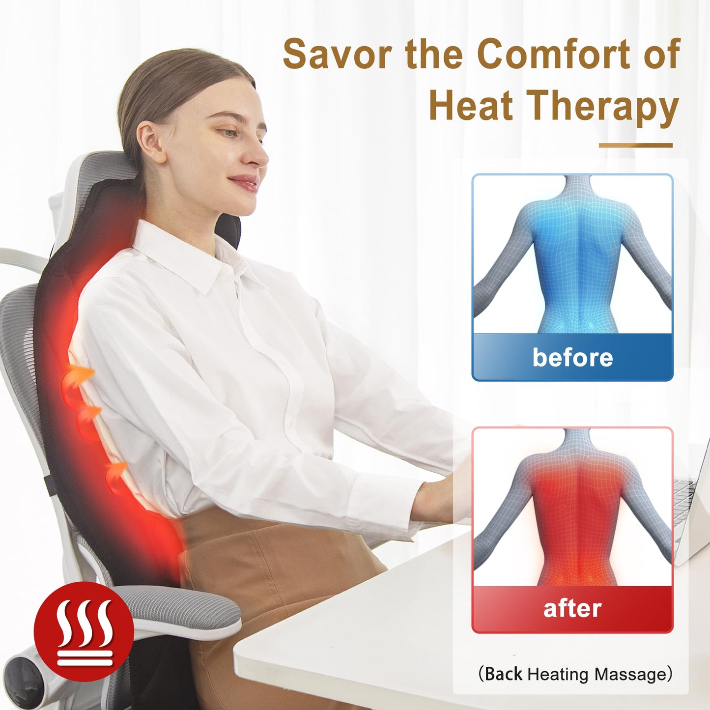 Back Massage Chair Pad with Heat, Back Massager for Back Pain Relief, Portable Massage Chair Cushion for Home Office, Best Gifts for Dad & Mom