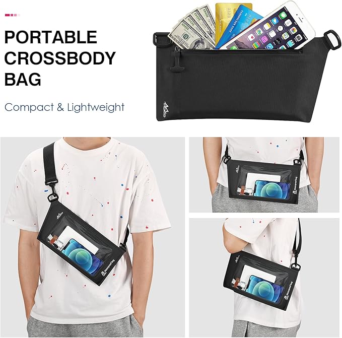 MoKo Waterproof Phone Pouch Wallet Bag, IPX8 Adjustable Sling Chest Crossbody Bag for Men Women Nylon Water-Resistant Dry Bag Case for Water Sports Boating Fishing Cycling Snorkeling Kayaking Beach