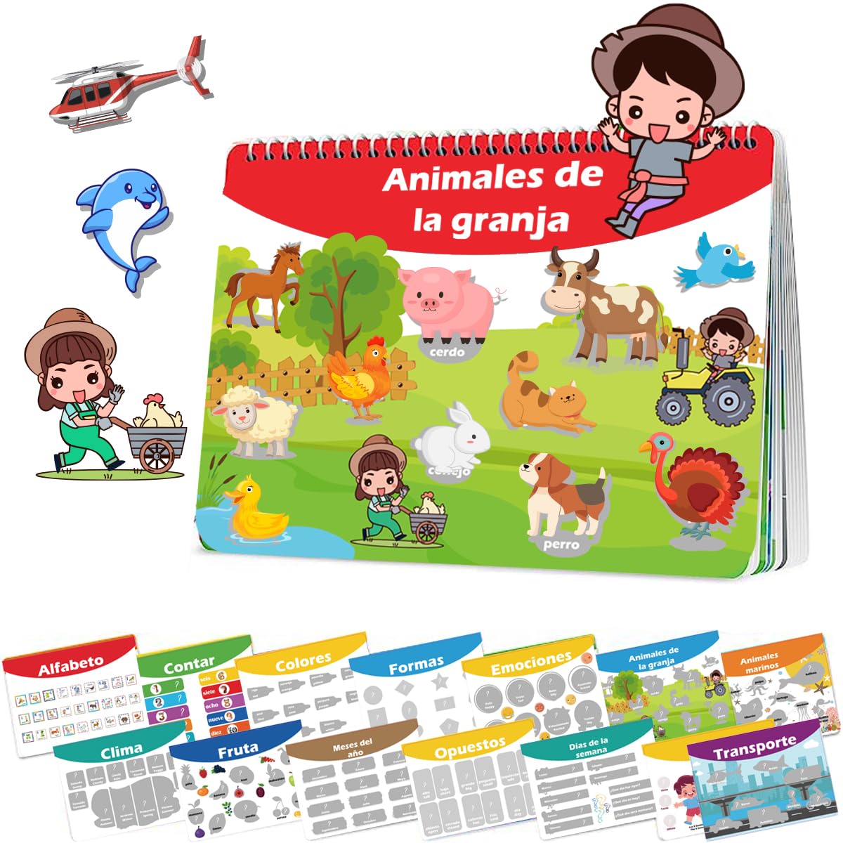 1step2dream Spanish Busy Book for Kids | Montessori Toys for Toddlers | Preschool Learning Activity and Early Learning Quiet Book 14 Bilingual Themes| Birthday Gifts