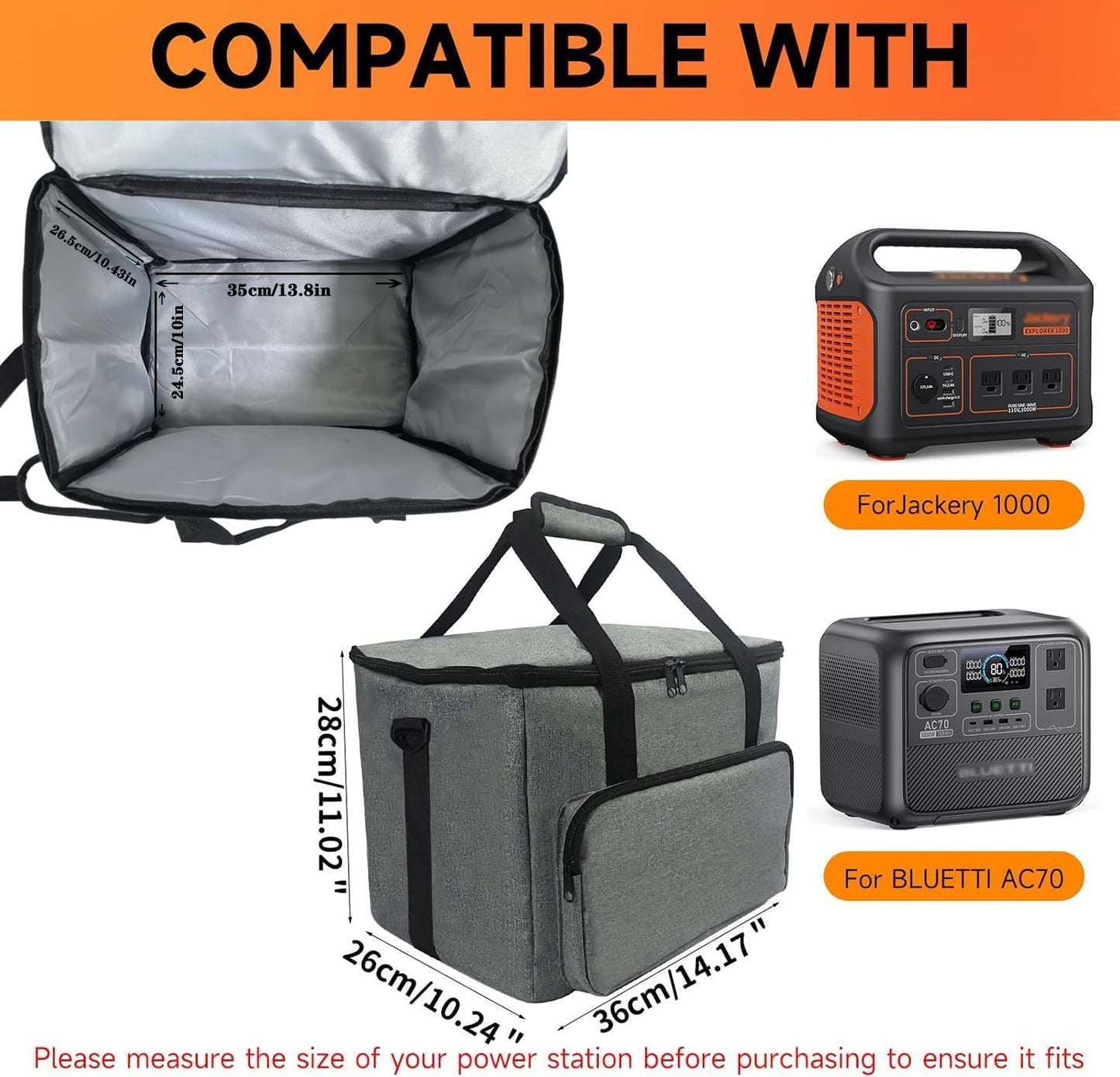 AooDen Portable Power Station Storage Bag, Travel Carrying Case for Jackery 1000, ECOFLOW River Max, Bluetti EB70S, GRECELL T1000, Gray