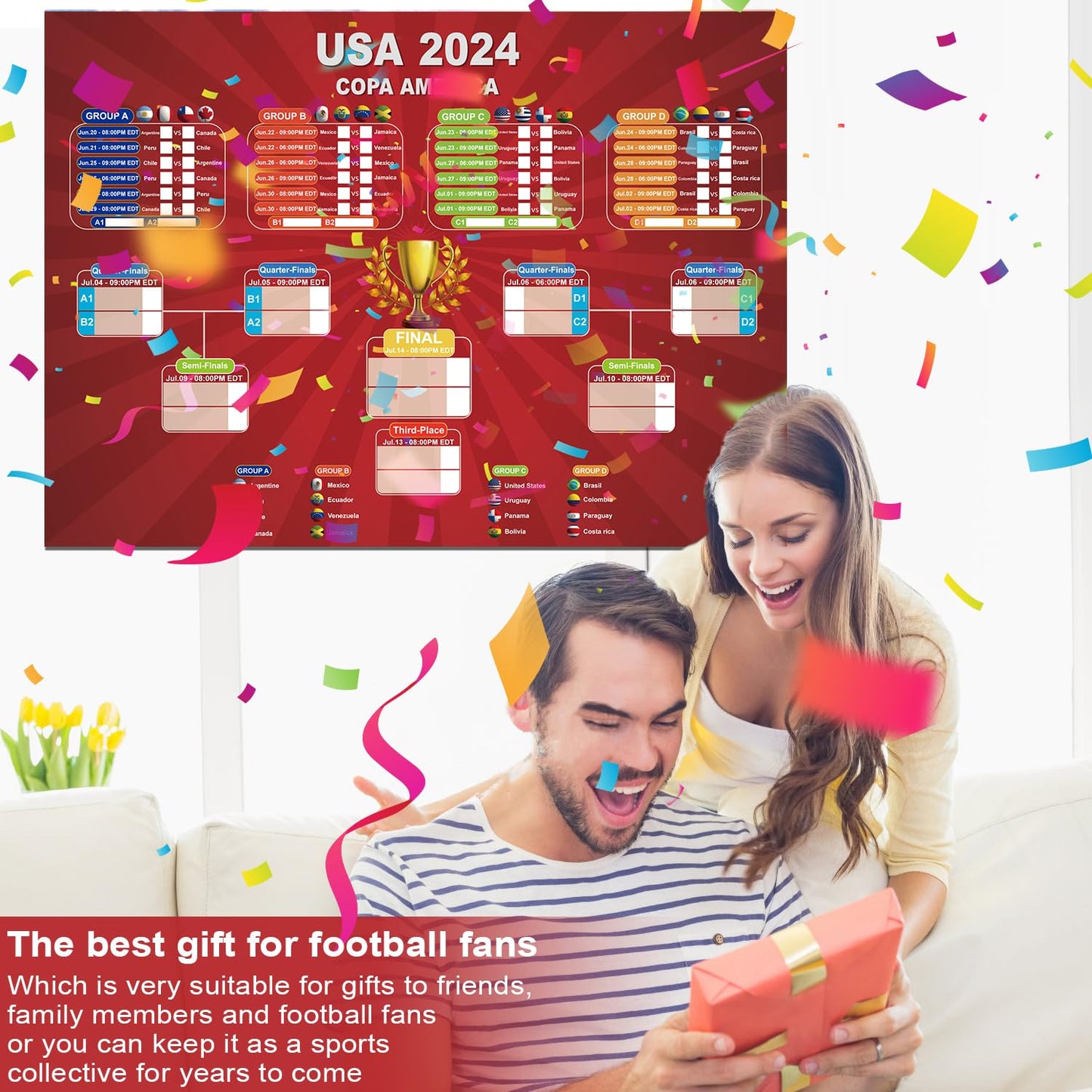 2024 Soccer Game Wall Calendar Poster USA Copa sticker book 2024 Football Tournament Schedule Soccer Matches Wall Chart for Home Office bar football club Decorations