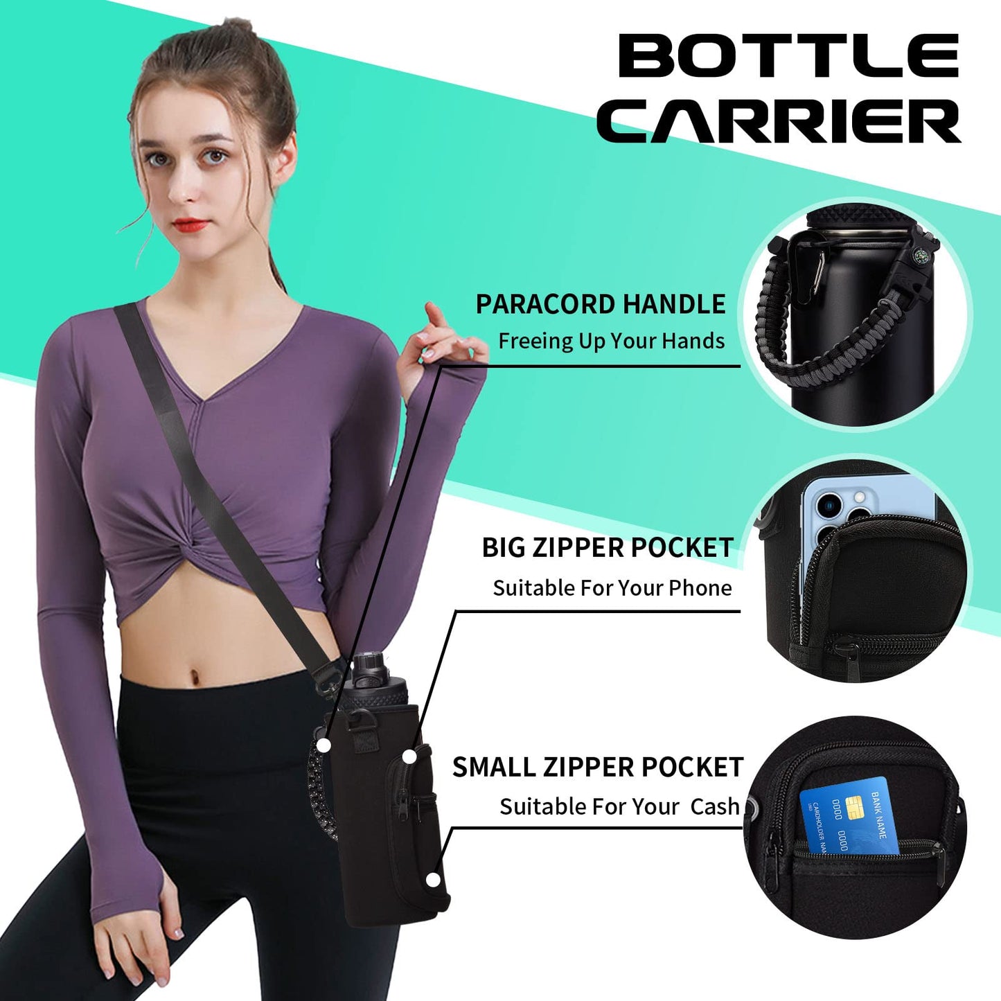 Vacuum Insulated Water Bottle 40oz - w/Straw Lid & Spout Lid, Carrier Bag, Paracord Handle, Bottle Boot, Reusable Stainless Steel Water Bottle for Adults, Wide Mouth Thermo Flask Cold-48H Hot-24H