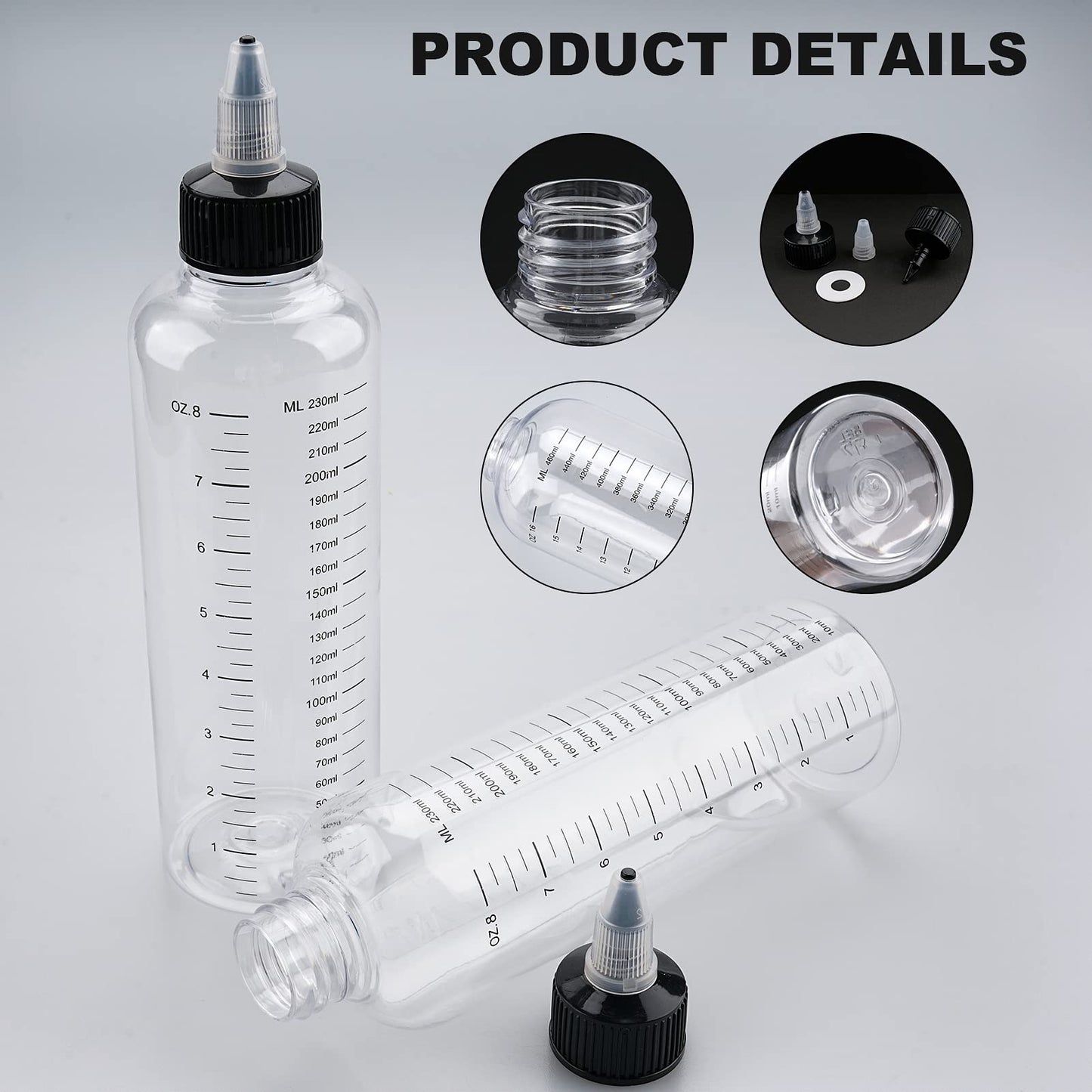 Cosywell Hair Oil Applicator 16.9oz Measured Squeeze Bottles with Graduated Scale Dye Applicator Bottle Twist-On Top Tip Cap Empty Plastic Color Oil Bottle 2 Pack