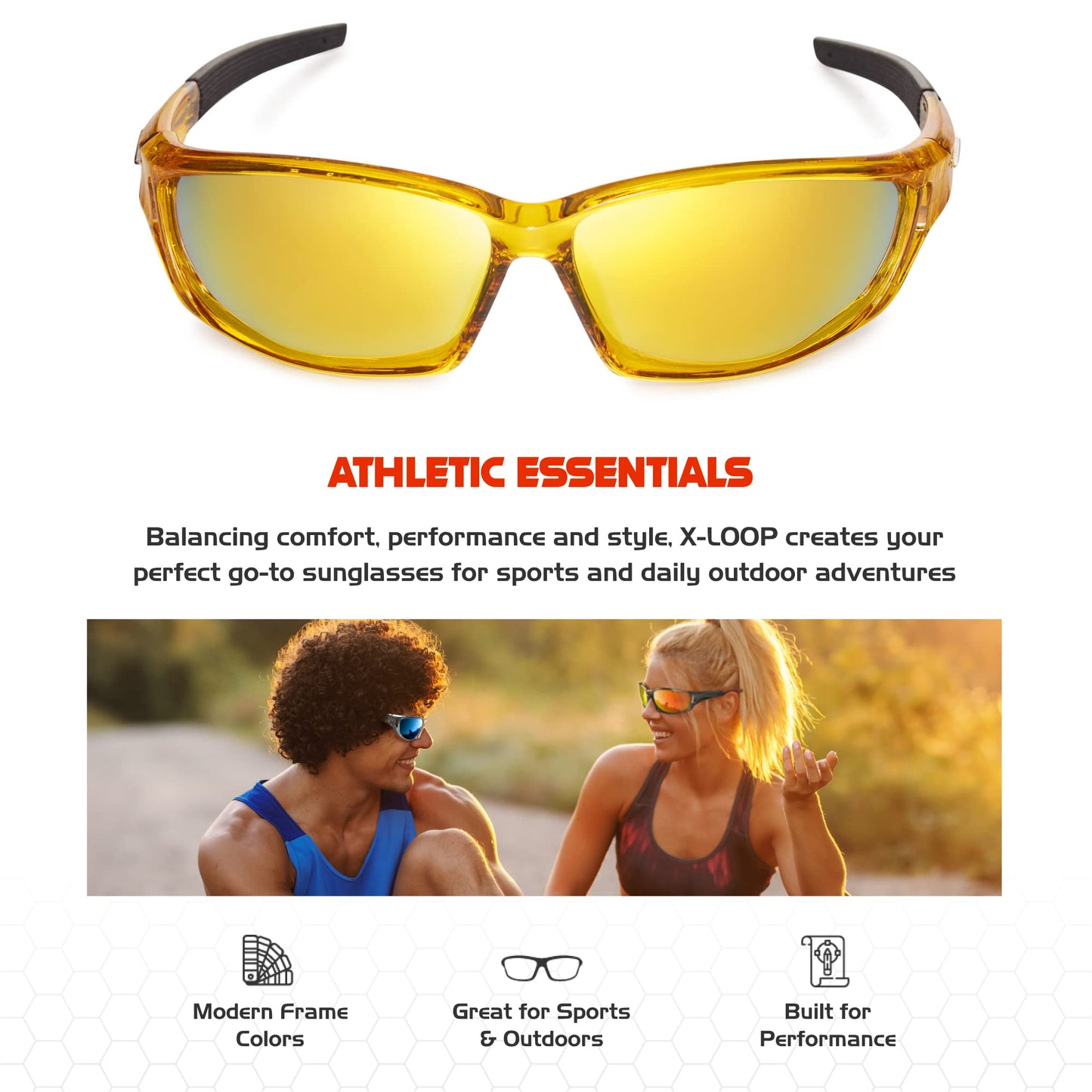 X LOOP Polarized Sports Sunglasses for Men - Wrap Around UV400 Baseball Running Cycling Driving Fishing Golf Glasses