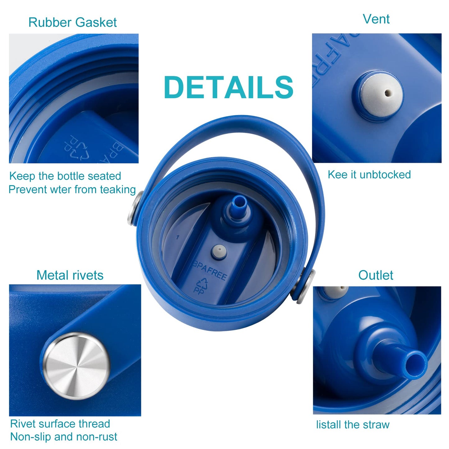 Straw Lid for Hydro Flask Wide Mouth, Lids with Straw for Hydroflask 12 16 18 20 32 40 oz Wide Mouth, Replacement Straw Cap for Hydroflask, Top Sport Bottle Lids Accessories,Cobalt