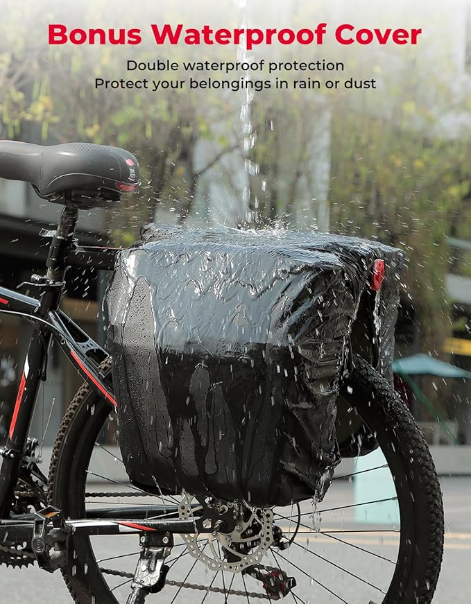 KEMIMOTO Bike Bag Panniers with Rain Cover, 34L Waterproof Bicycle Saddle Bag for Rear Rack Mountain Biking Bags Storage, Ebike Accessories for Commuter Grocery Shopping Travel Carrier, Blue