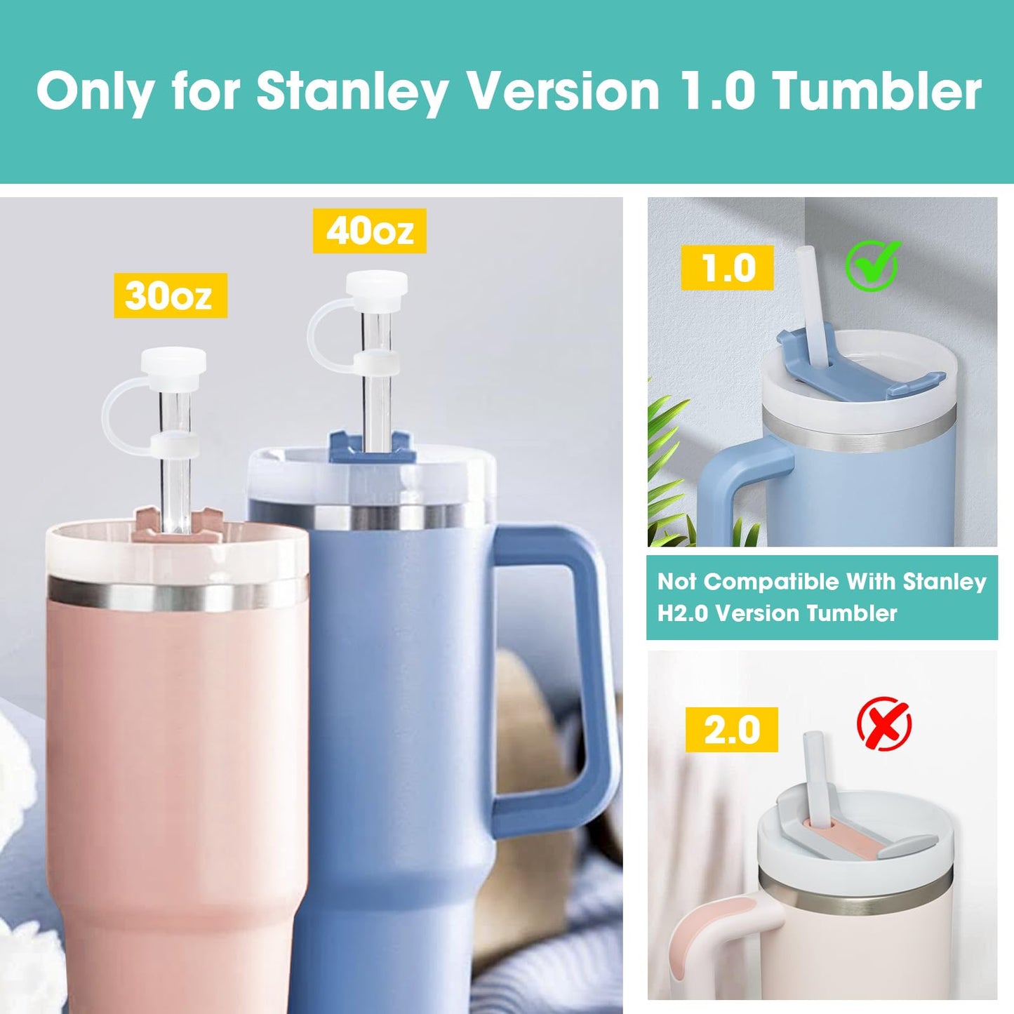 Airboat Silicone Spill Proof Stopper Set and Protective Boot for Stanley H1.0 40oz 30oz Tumbler, Leak Proof Straws Topper, Cover Cap and Anti Slip Bottle Bottom Boot Sleeve for Stanley Mug Cup