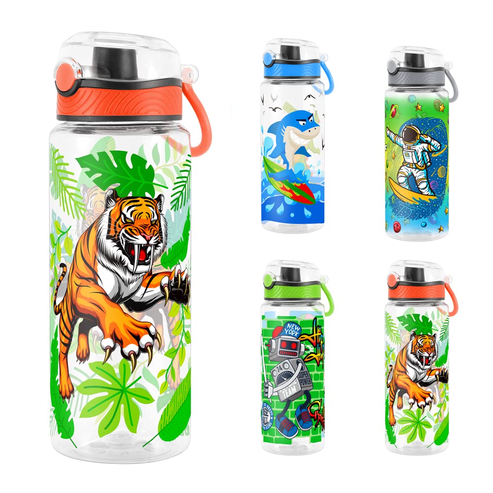 Cute Water Bottle for School Kids Girls, BPA FREE Tritan & Leak Proof & Easy Clean & Carry Handle, 23oz/ 680ml - Tiger