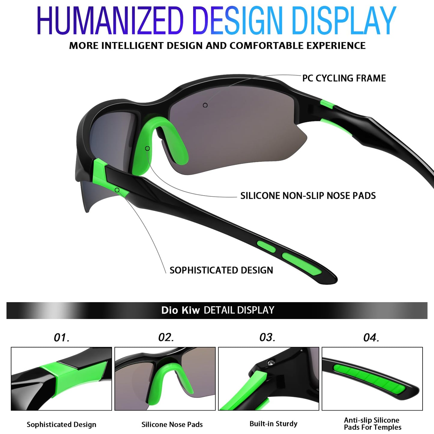 DioKiw 3PACK Sports Polarized Sunglasses for Men Cycling Running Fishing UV400 Protection Sun Glasses Lightweight Half Frame Goggles