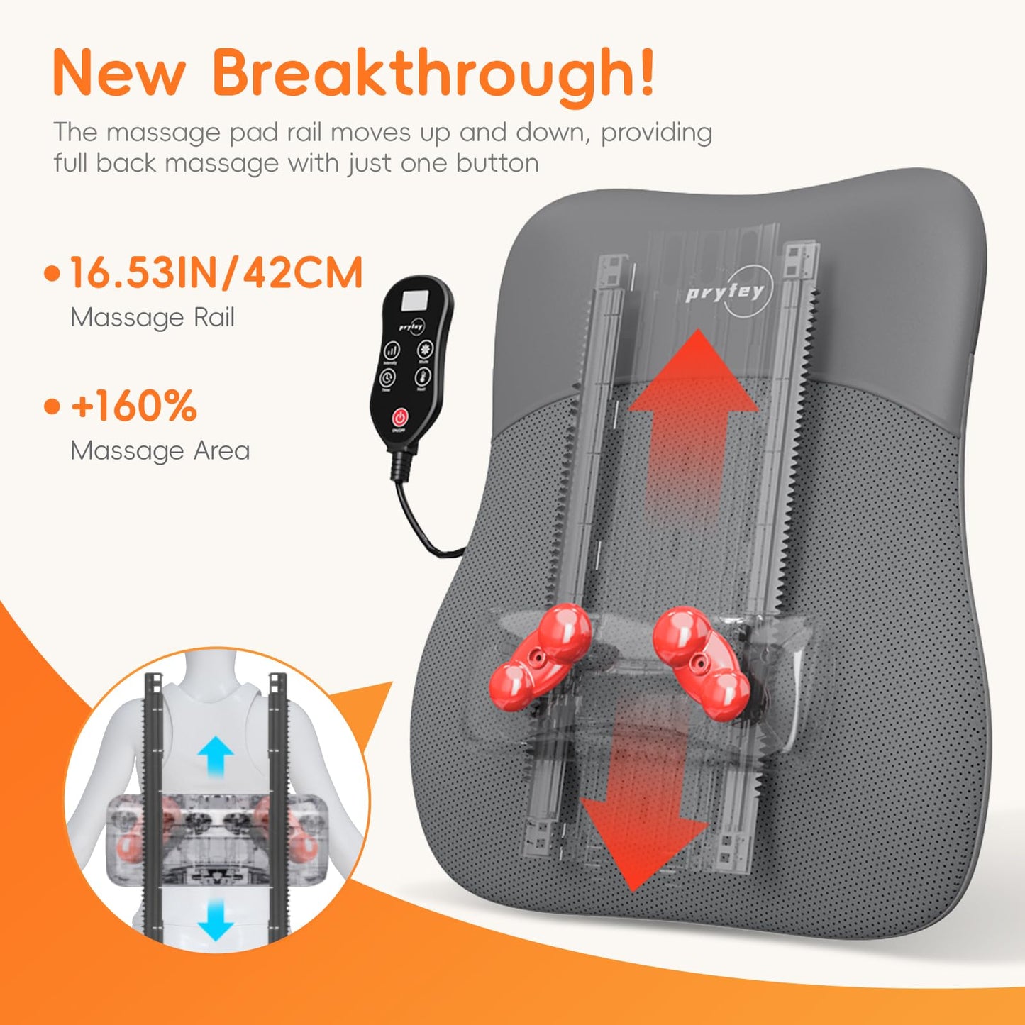 Back Massager, Ultrathin Rolling Up and Down Back Massage with Heat 4D Kneading & Red Light Therapy for Pain Relief Deep Tissue,Shoulder Massager Gift for Men Women Parents Relaxation at Car,Grey