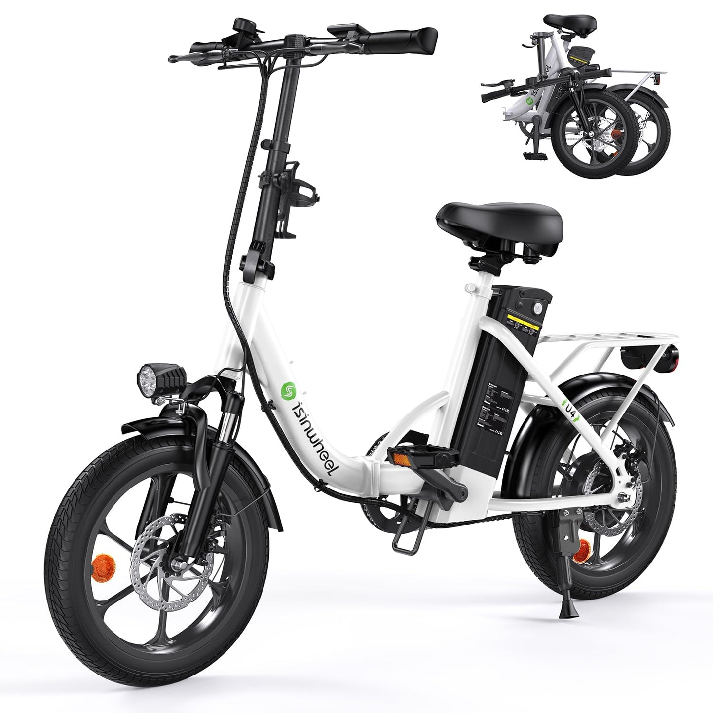 isinwheel U4 16" Folding Electric Bike for Adults, 750W Peak Motor with Max 55Miles PAS Range & 19MPH EBike, 374.4Wh Battery Electric Bicycles Step-Thru Commuter E Bikes for Adults and Teens