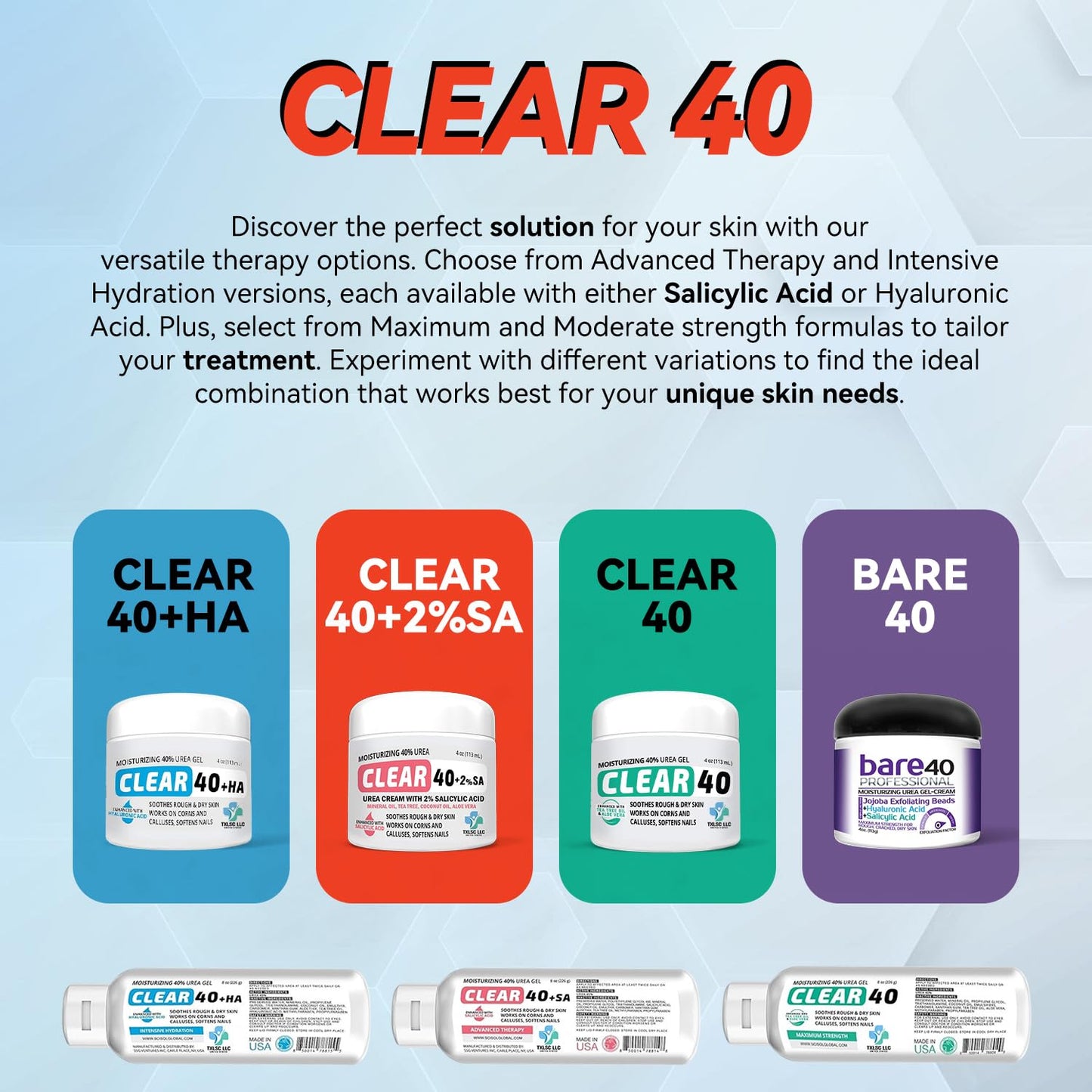 CLEAR Urea Cream 40 Percent Plus 2% Salicylic Acid (4oz) Made in USA | Urea Foot & Hand Cream Softens Cracked Heels & Dry Skin with Tea Tree & Coconut Oil - Callus & Corn Treatment