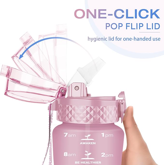 OLDLEY Kids Water Bottle for School, 12 oz (Straw Lid) BPA-Free Reusable Leak-proof Durable Tritan Plastic Water Bottles with One-handed Opening Straw Lids, Anti-dust Spout Cover (Pink-Blue)