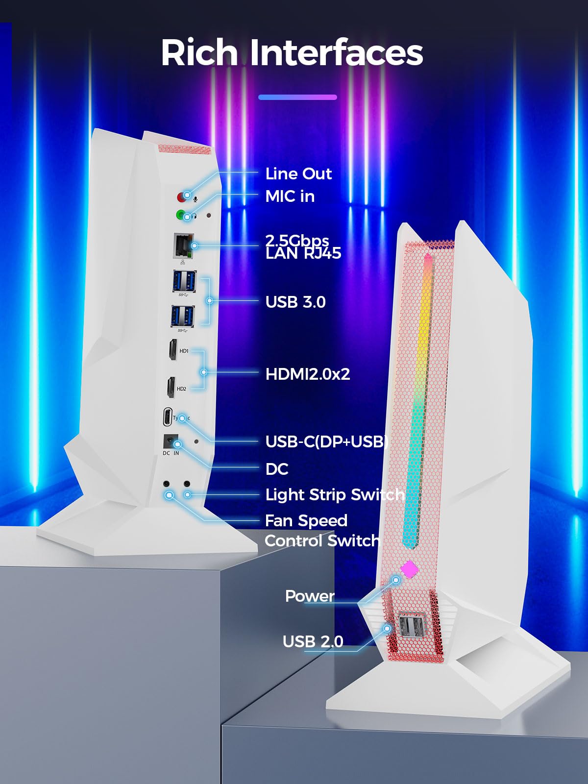 TOPGRO T1-Pro Mini Gaming PC Core i9-13900HK/RTX4060 8G GDDR6, Gaming Computer 64GB RAM DDR5, 2TB PCIe4.0 SSD, Adjustable RGB Light, WiFi6E/BT5.3/2.5G LAN 4K@60Hz Win11 Pro High-Performance Desktop PC