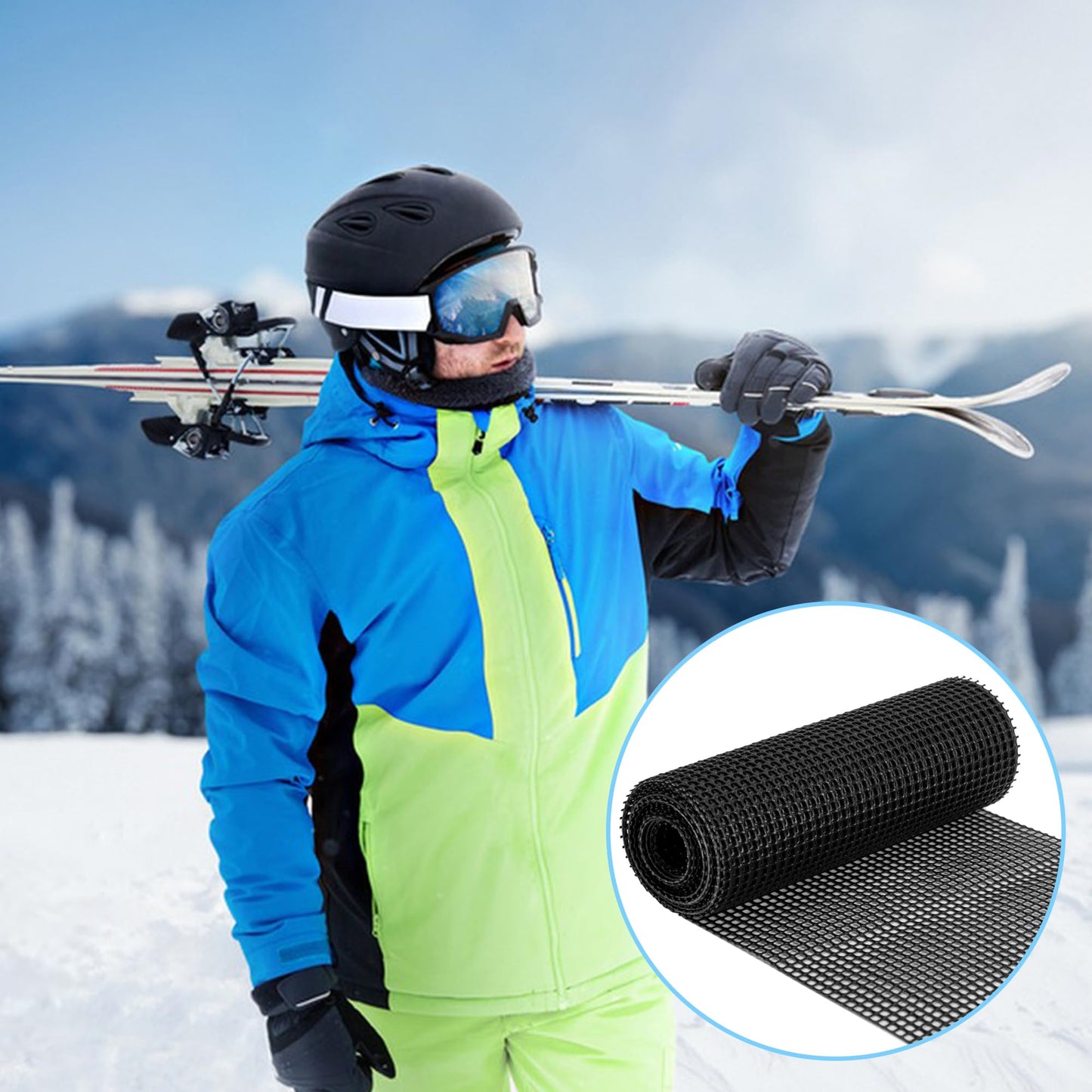 1 Roll Ski Board Protective Mesh-118.1" x 5.9" Cuttable Snowboard Skin Mesh Protector-Black Ski Skins Net for Prevent Snow and Ice from Sticking or Freezing