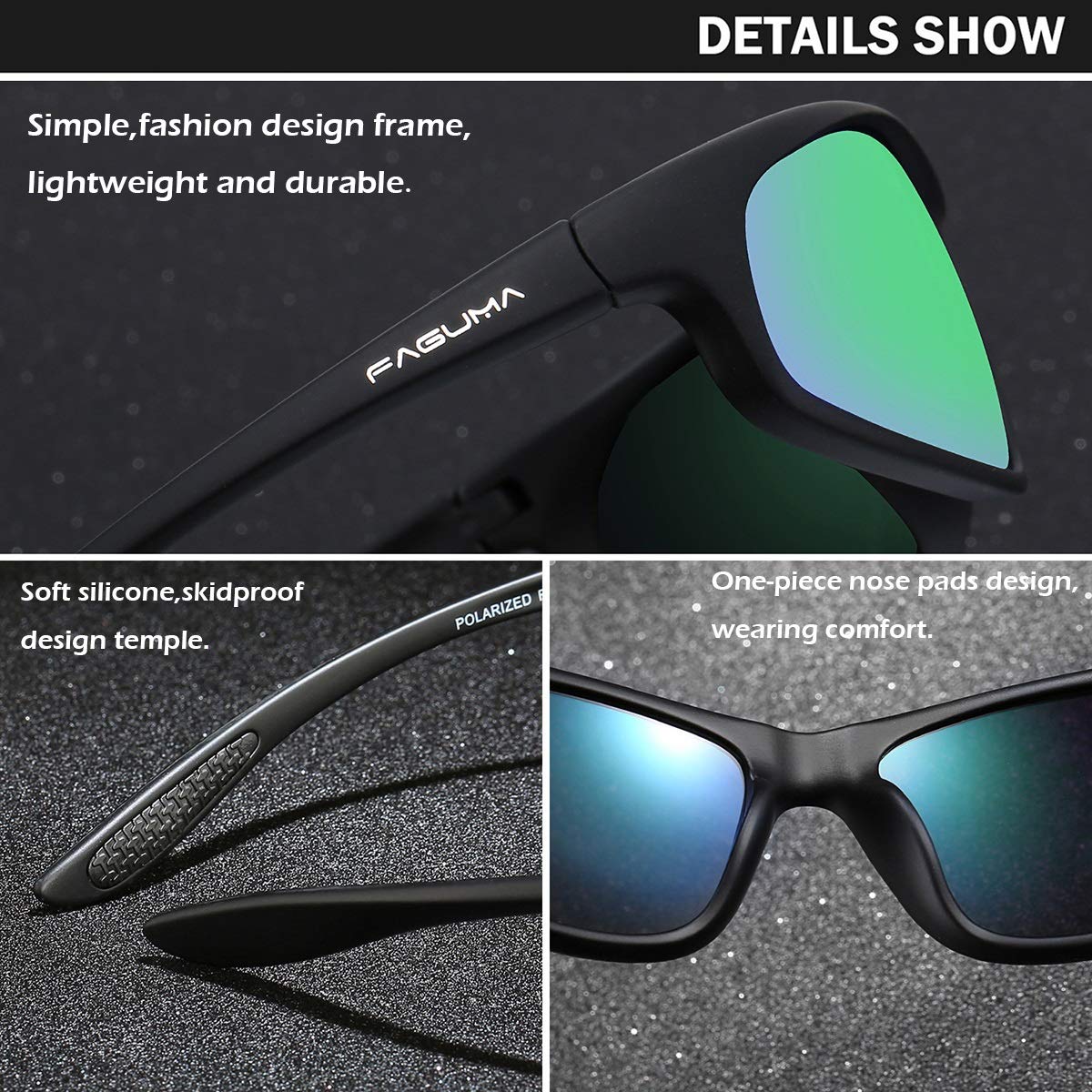 FAGUMA Polarized Sports Sunglasses For Men Cycling Driving Fishing 100% UV Protection