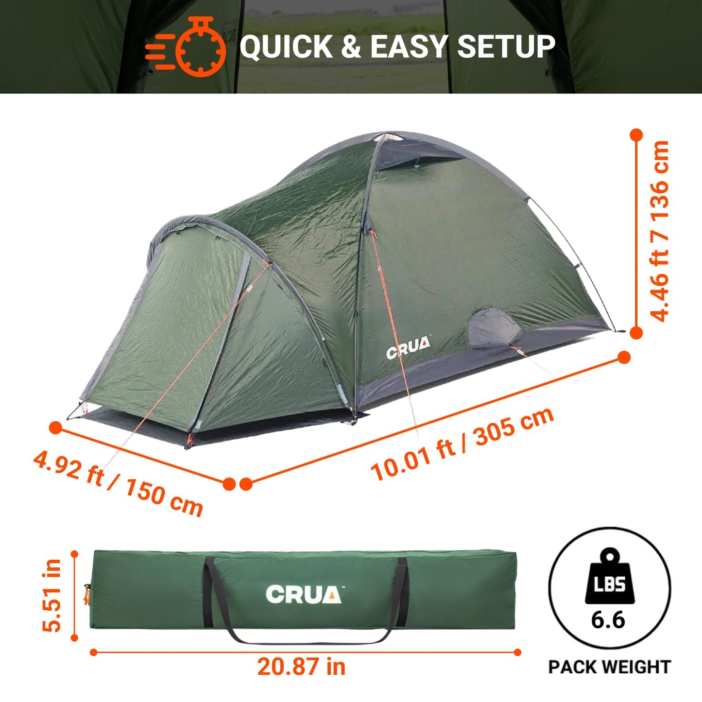Crua Duo Outdoor Camping Tent – 2 Person Tent for Camping, Easy Pop-up Assembly, Lightweight and Waterproof Outdoor Gear for Hiking Backpacking, Weather Resistant