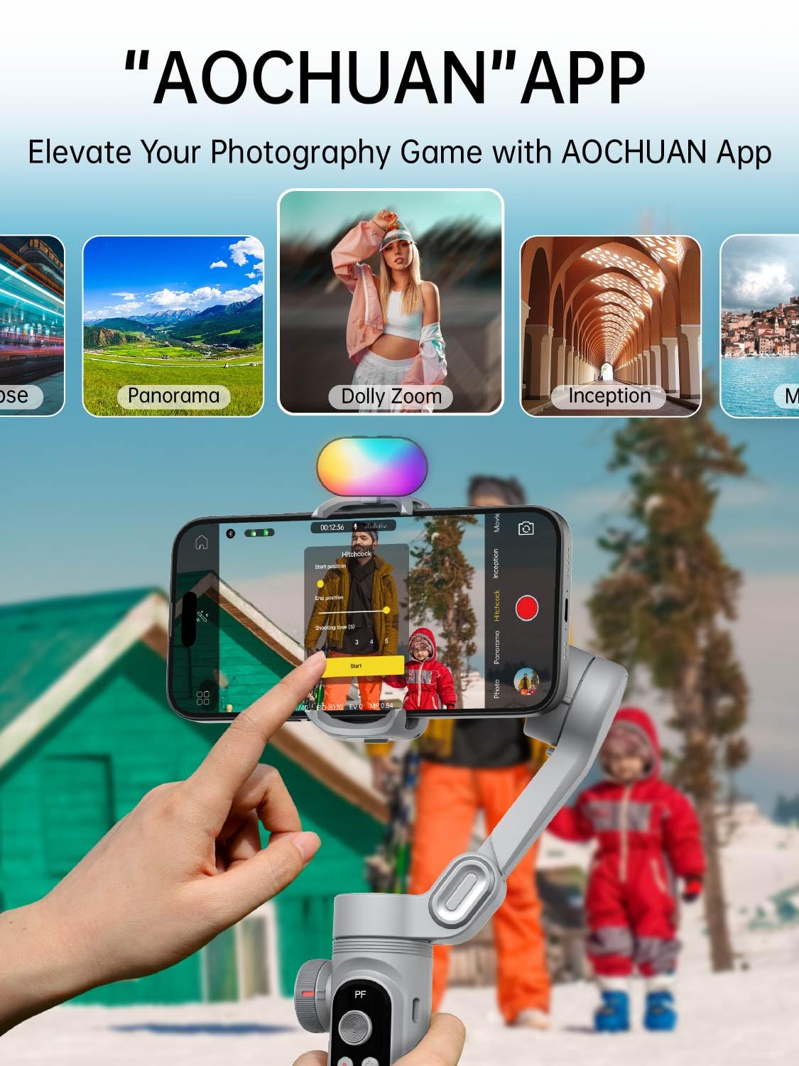 AOCHUAN iPhone Gimbal, 3-Axis Gimbal Stabilizer for Smartphone w/RGB Magnetic Fill Light Portable with Fous/Zoom Wheel for Vlog, Compatible with iPhone 15 Pro Max/Android-Smart X Pro Kit Gray
