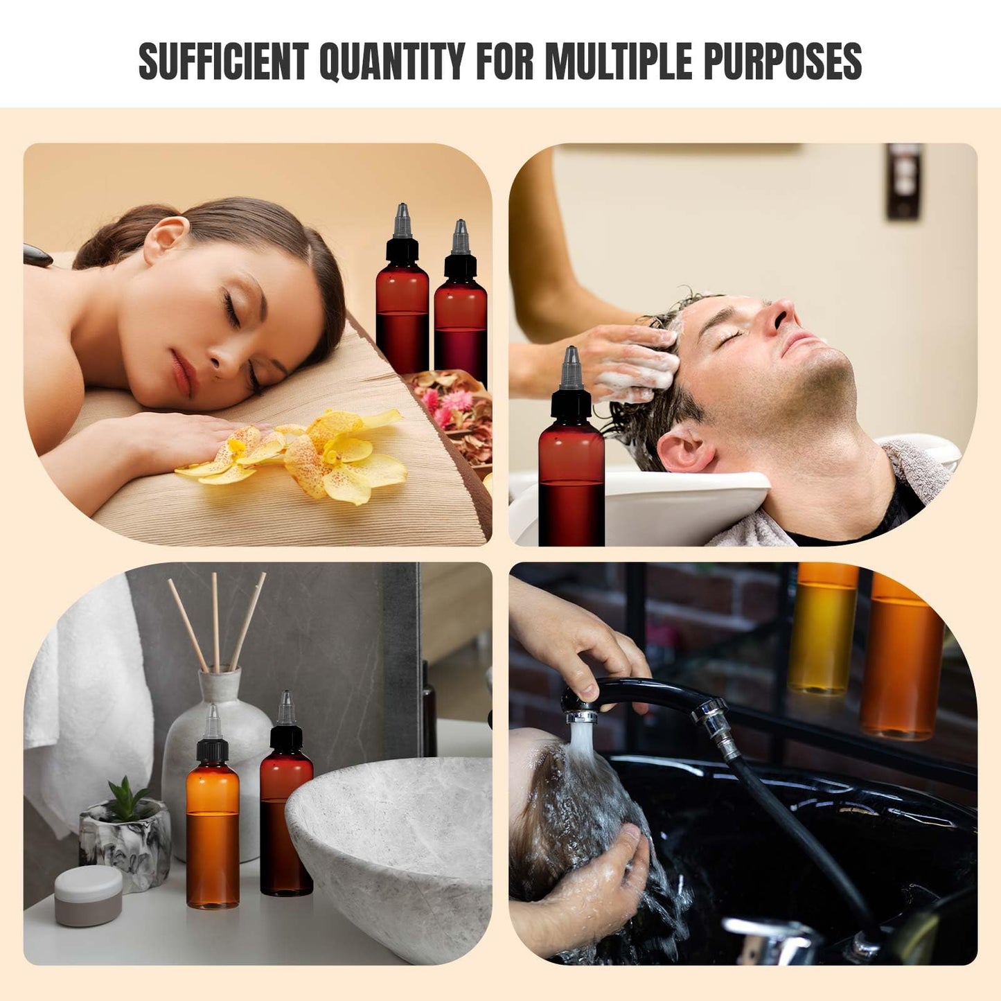 Barydat 12 Pcs Applicator Bottles for Hair, Squeeze Hair Oil Applicator Bottle Refillable Empty Plastic Bottles, Twist on Top Cap with Open Close Nozzle and 2 Funnels(3.5 oz,Amber)