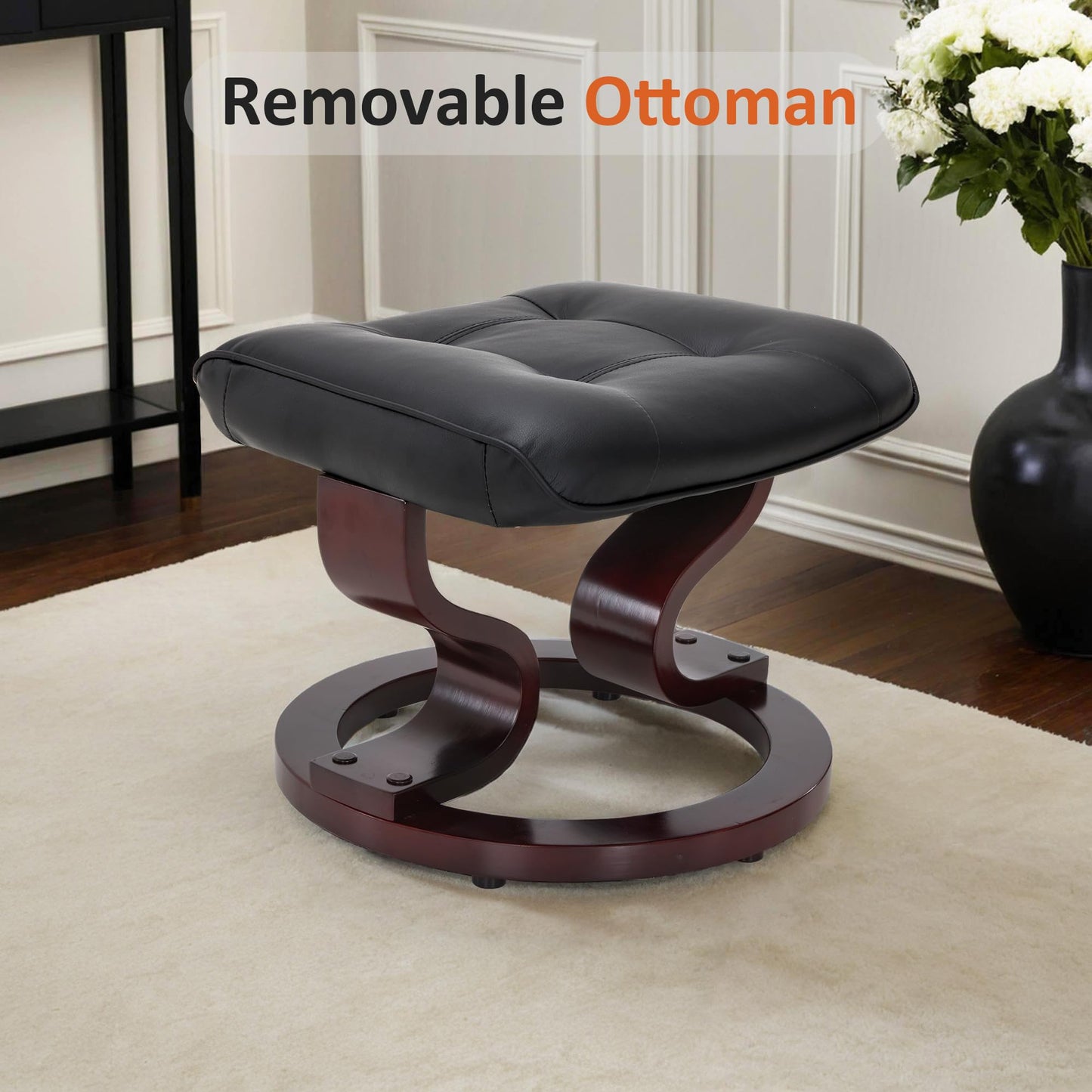 MCombo Manual Swivel Recliner with Ottoman, Chair Ottoman Set for RV Small Spaces, Living Room, Bedroom, Office 9019 4919 (Faux Leather, Black)