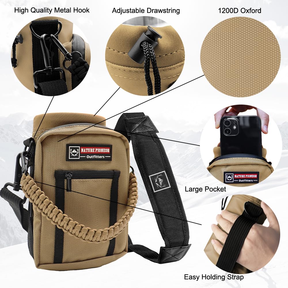 NATURE PIONEOR Water Bottle Holder with Strap 25 32 40 64 oz Insulated Water Bottle Carrier Sling Sleeve for Hiking,Outdoor Camping,Gym