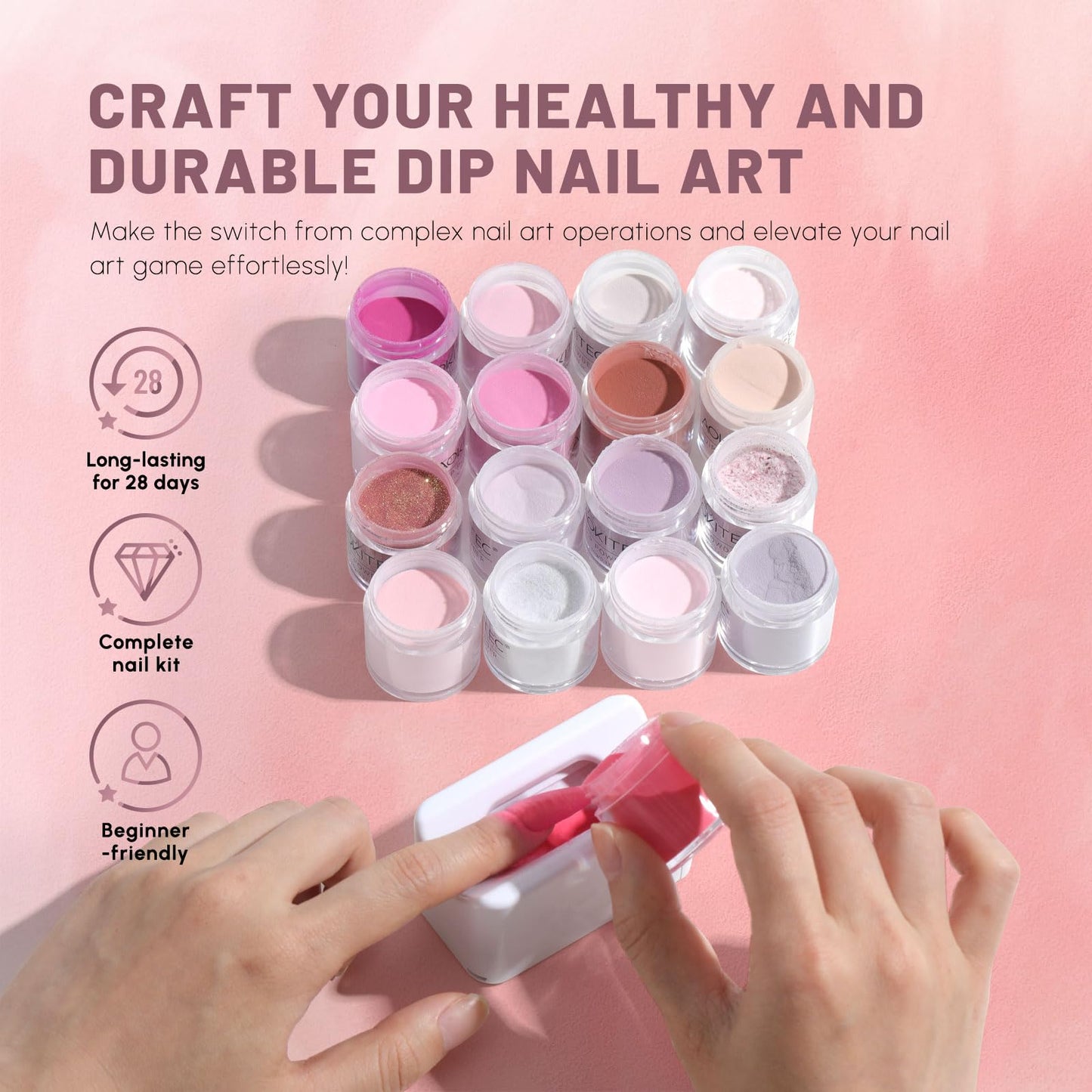 Aokitec 36 Pcs Dip Powder Nail Kit Starter, 20+1 Clear Nude Pink Brown Glitter Colors Dipping Powder Set with Dip Base Activator Top Coat Brush Saver Dip Liquid Set Clear Build Powder for Salon Gift