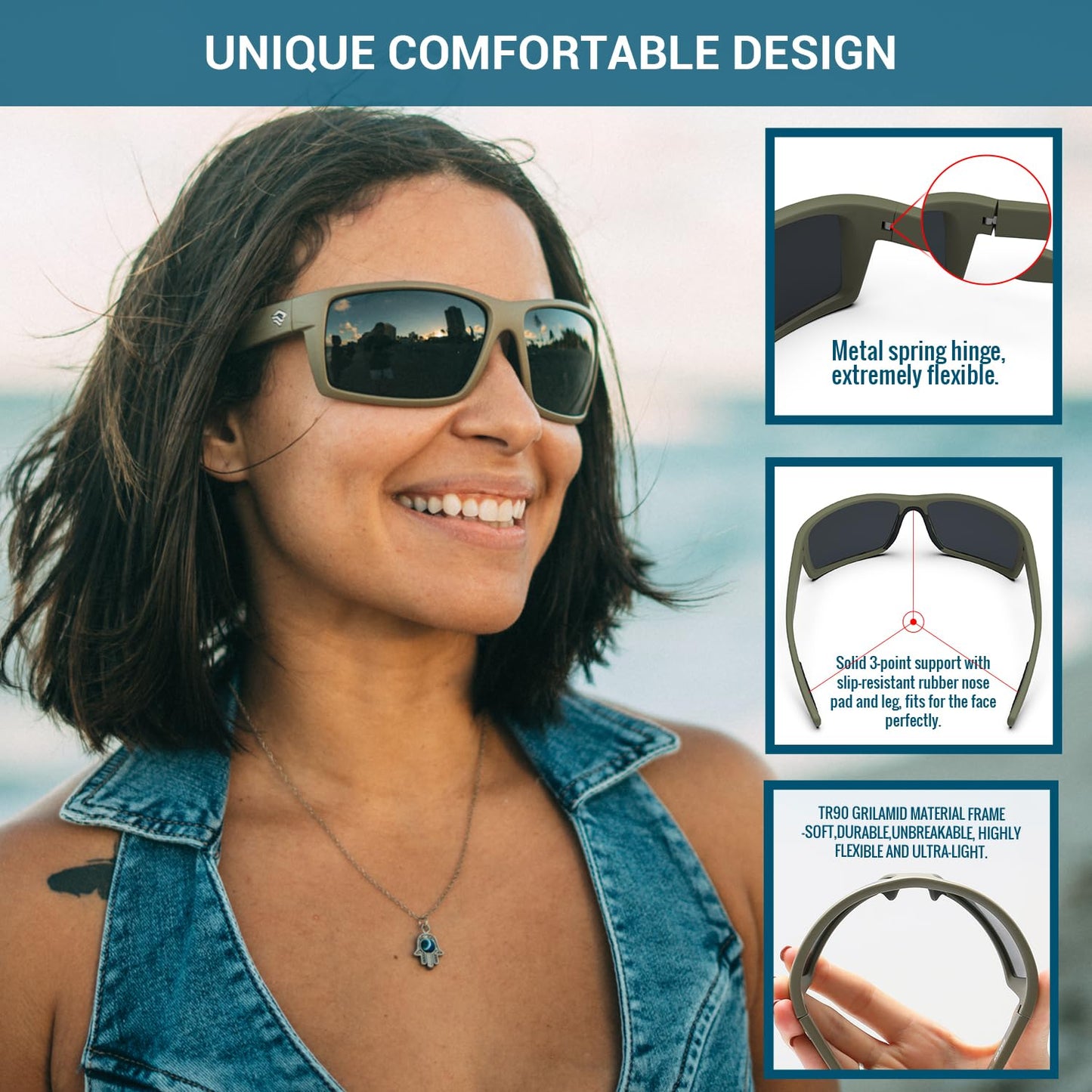 TOREGE Sports Polarized Sunglasses for Men Women Flexible Frame Cycling Running Driving Fishing Trekking Glasses TR24 (Matte Blown Sand& Black& Black Lens)