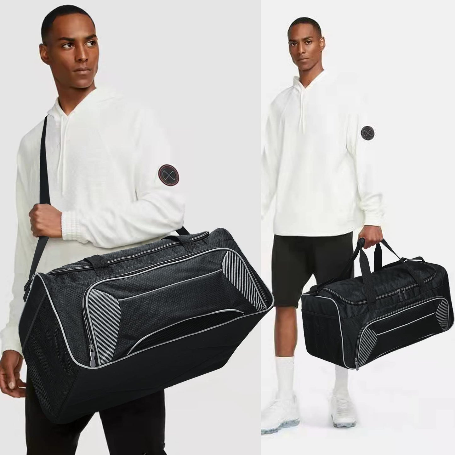 Uarition Mens Gym Bag 21 inch Large Overnight Weekender Duffle Bag for Travel Sport-Black/Grey