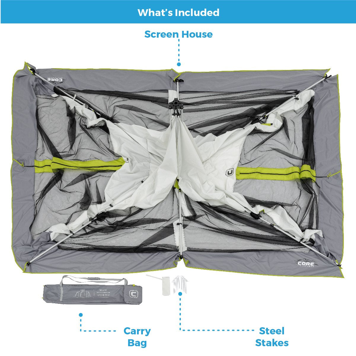 CORE 12'x10' Instant Screen House | Folding and Portable Large Pop Up Canopy Shelter with Included Carry Bag | Perfect for Family Camping, Outdoor, Picnic, Backyards, BBQ, Tailgate, Patio and Party