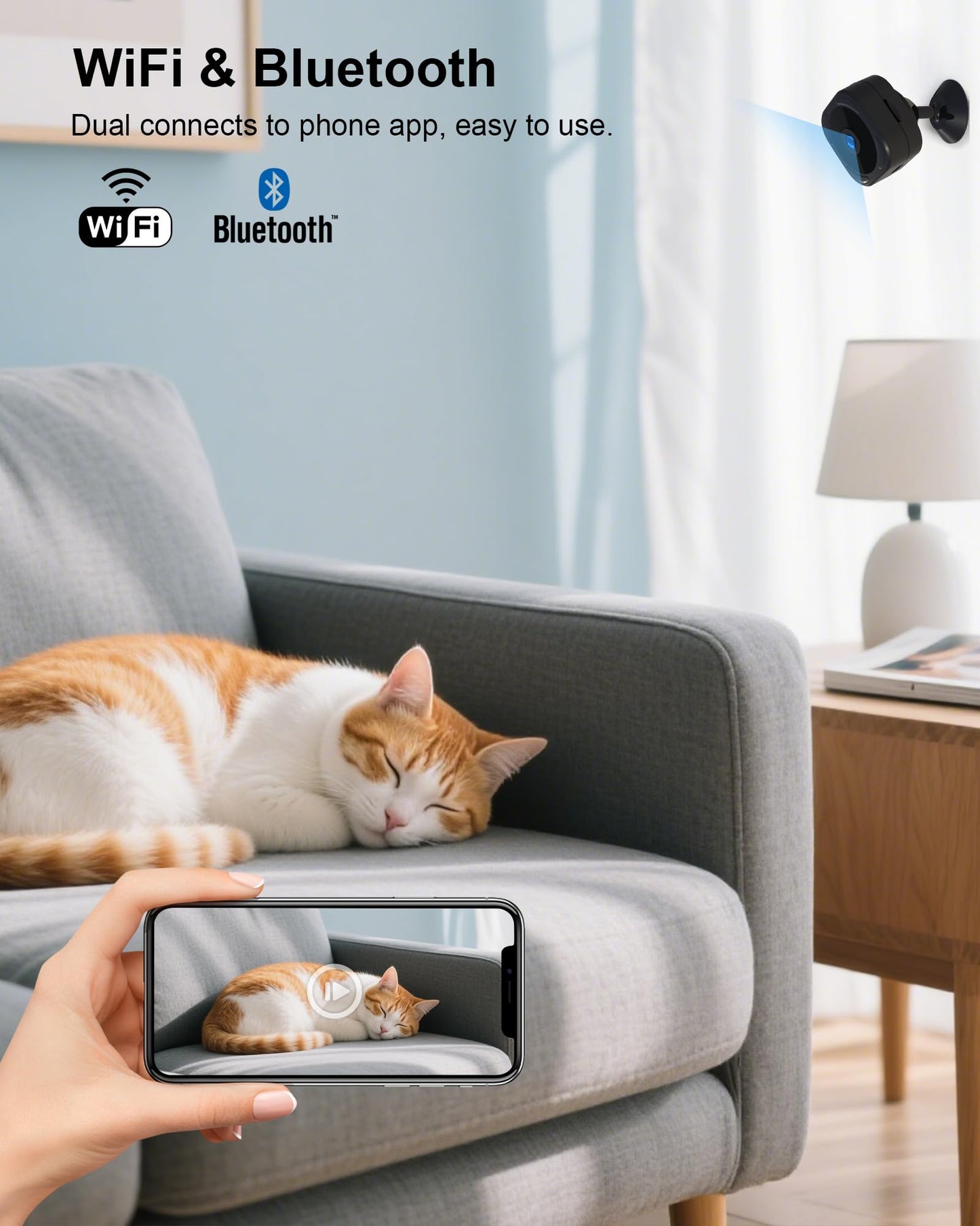 AOBOCAM 1080P HD Mini Camera for Indoor Security with App Control Motion Detection & Night Vision Wireless WiFi Rechargeable Pet Camera for Home/Office 24/7 Cycle Save
