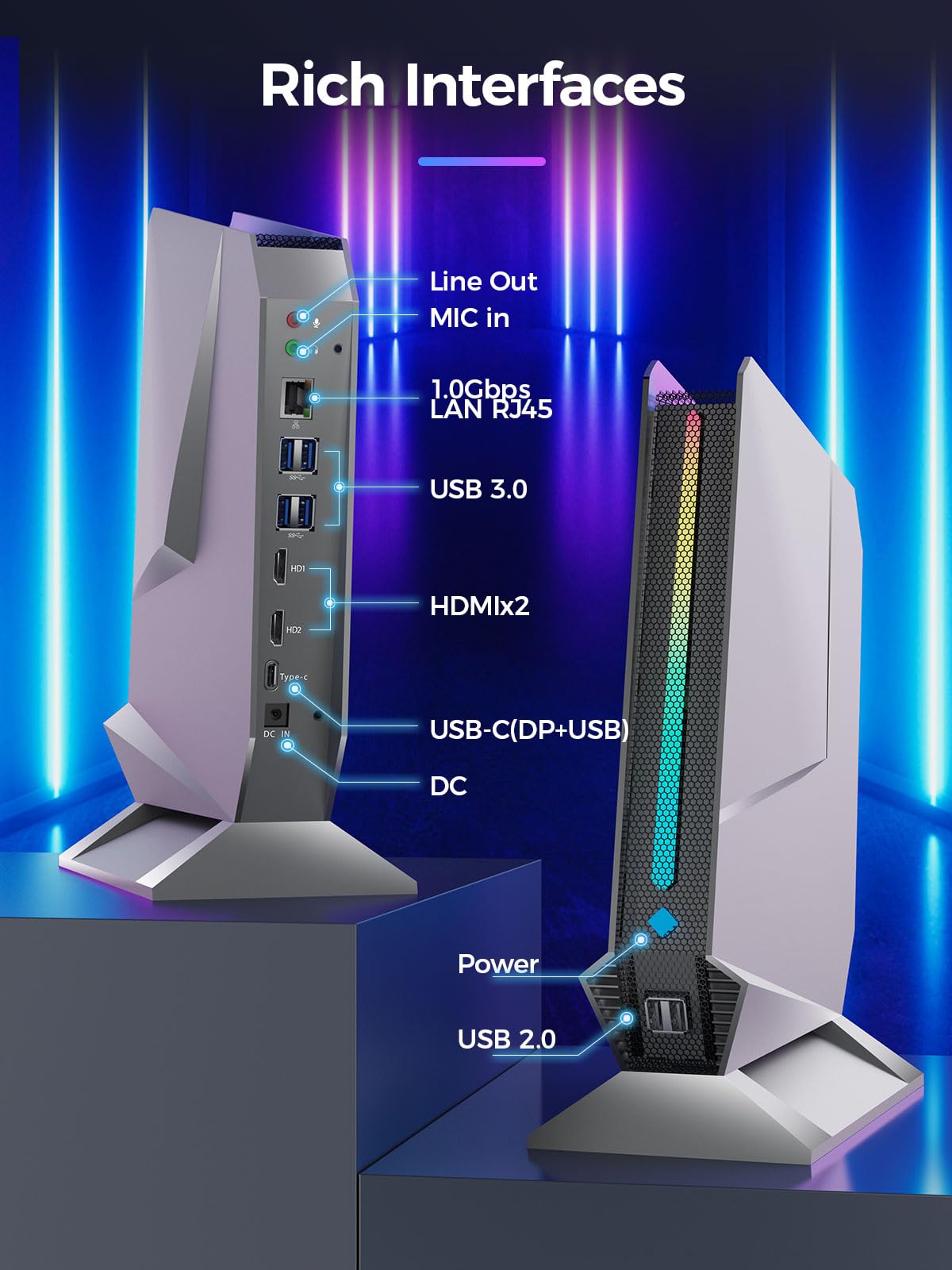 TOPGRO Mini Gaming PC Core i9-9980HK/ GTX1650 4G, 32GB DDR4, 1TB PCIe4.0 SSD, RGB Lights, WiFi6E/BT5.3/1.0G LAN/2xHDMI 4K@60Hz Win11 Pro Mini Desktop PC Gaming Computer