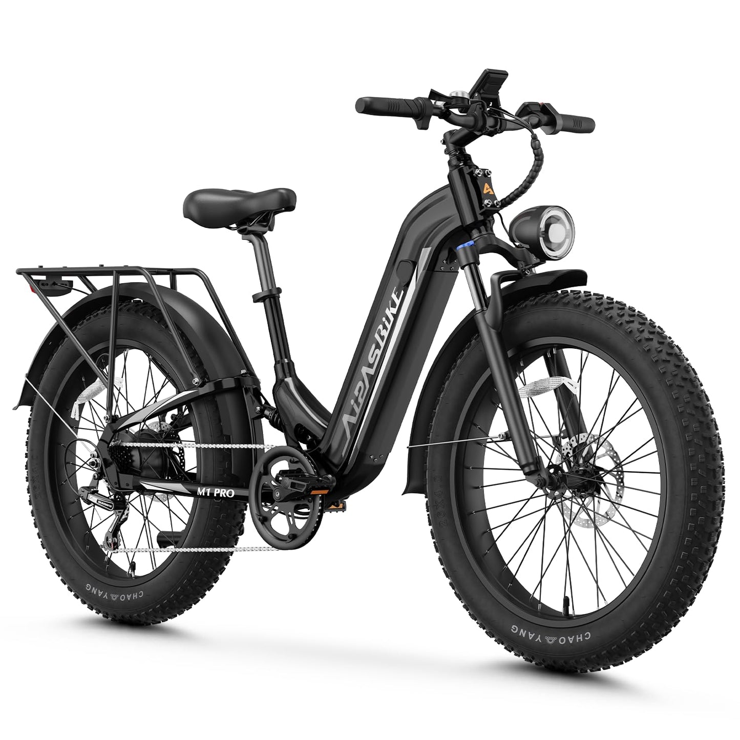 Aipas M1 Pro Electric Bike, 1800W Peak Motor Electric Bike for Adults, 48V 17.5Ah, 26'' x 4.0'' Fat Tire Electric Mountain Bike, Ebike with 85 Miles, 36MPH, 7 Speed 110Nm and Dual Suspension