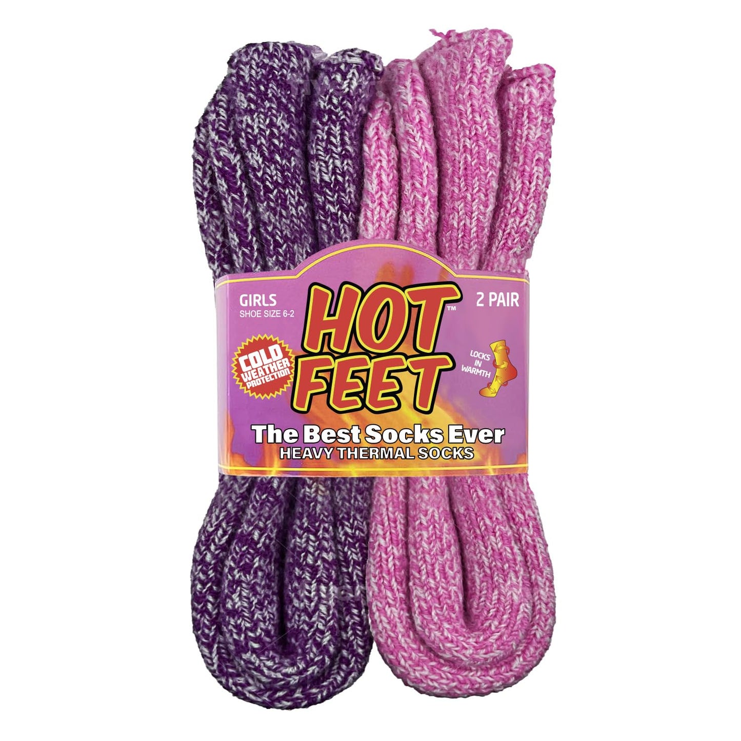 HOT FEET Kids Thermal Socks – 2 Pack Warm Winter Socks for Boys and Girls, Cozy & Insulated, Thick Heated Socks for Kids, Pink & Purple