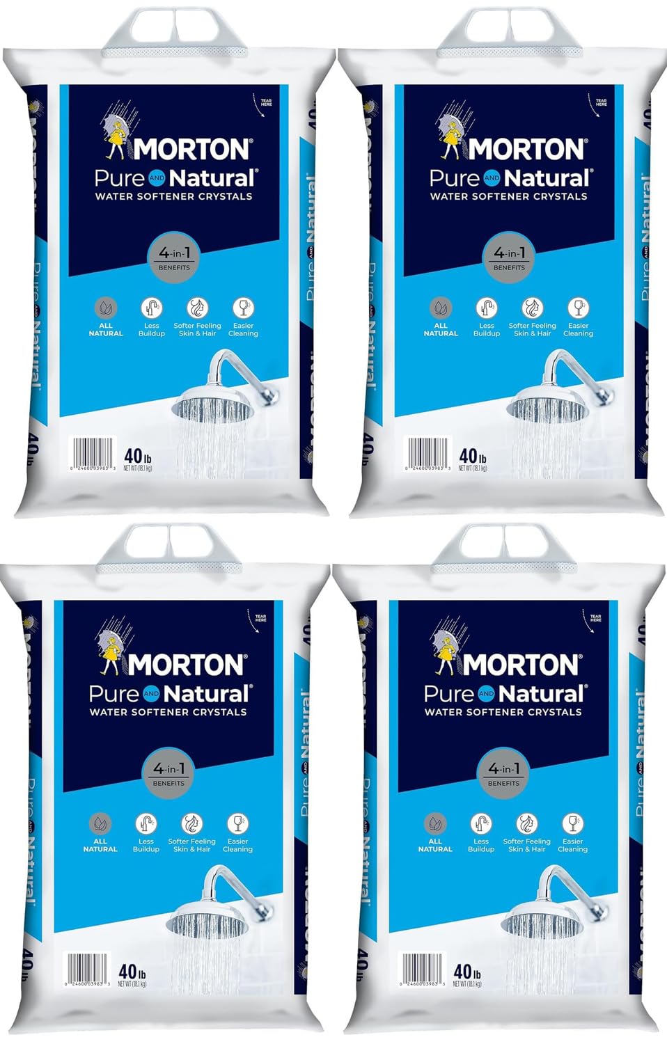 (4 PK) Morton Water Softener Salt Crystals, Pure and Natural 4 in 1, 40 pounds